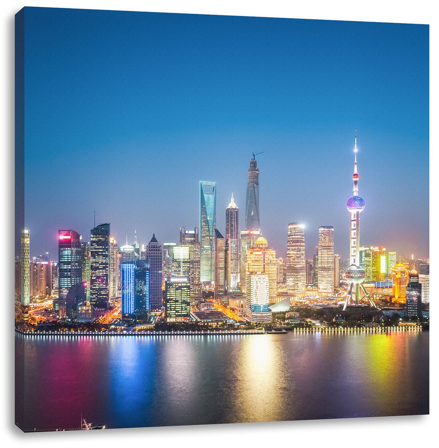 inkl. (1 Shanghai Skyline bespannt, Zackenaufhänger Shanghai Pixxprint fertig St), Leinwandbild Skyline, Leinwandbild