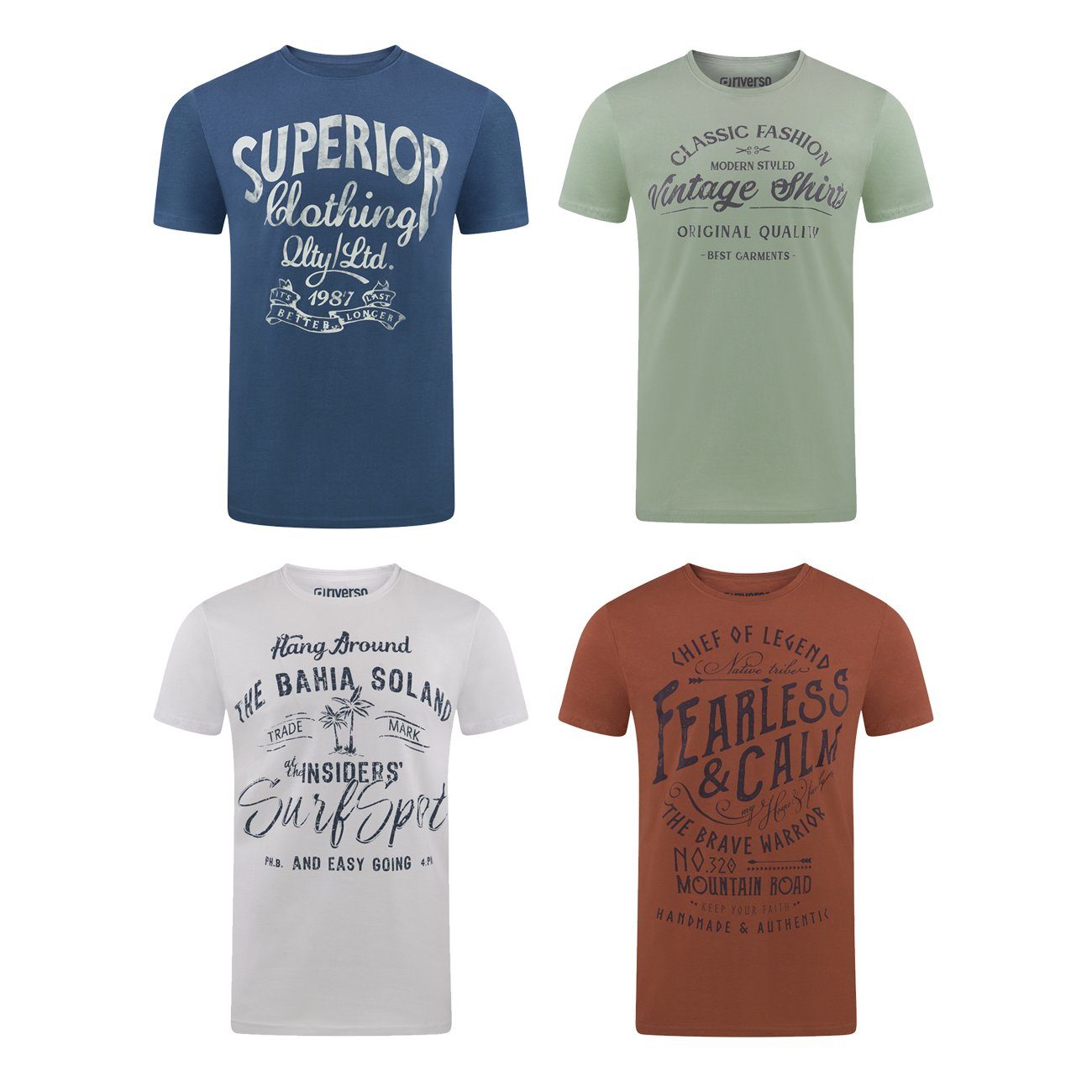 riverso Tshirt Herren Baumwolle Regular Fit RIVLeon 4er Set Pack günstig online kaufen
