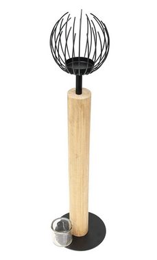 Dekoleidenschaft Windlicht Windlichtsäule "Kugel" aus Holz & Metall, 85 cm hoch, Kerzensäule, Dekosäule mit Windlichtglas für Wohnzimmer Balkon Terrasse, Holzsäule