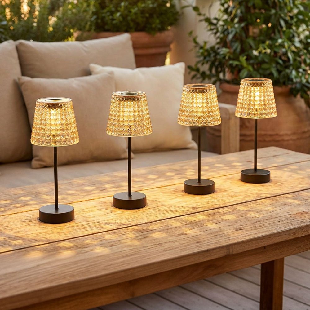 GLOBO LIGHTING LED Solarleuchte, LED-Leuchtmittel fest verbaut, Warmweiß, Außenlampe Solarlampe Tischleuchte LED Gartendeko Kristallleuchte 4x