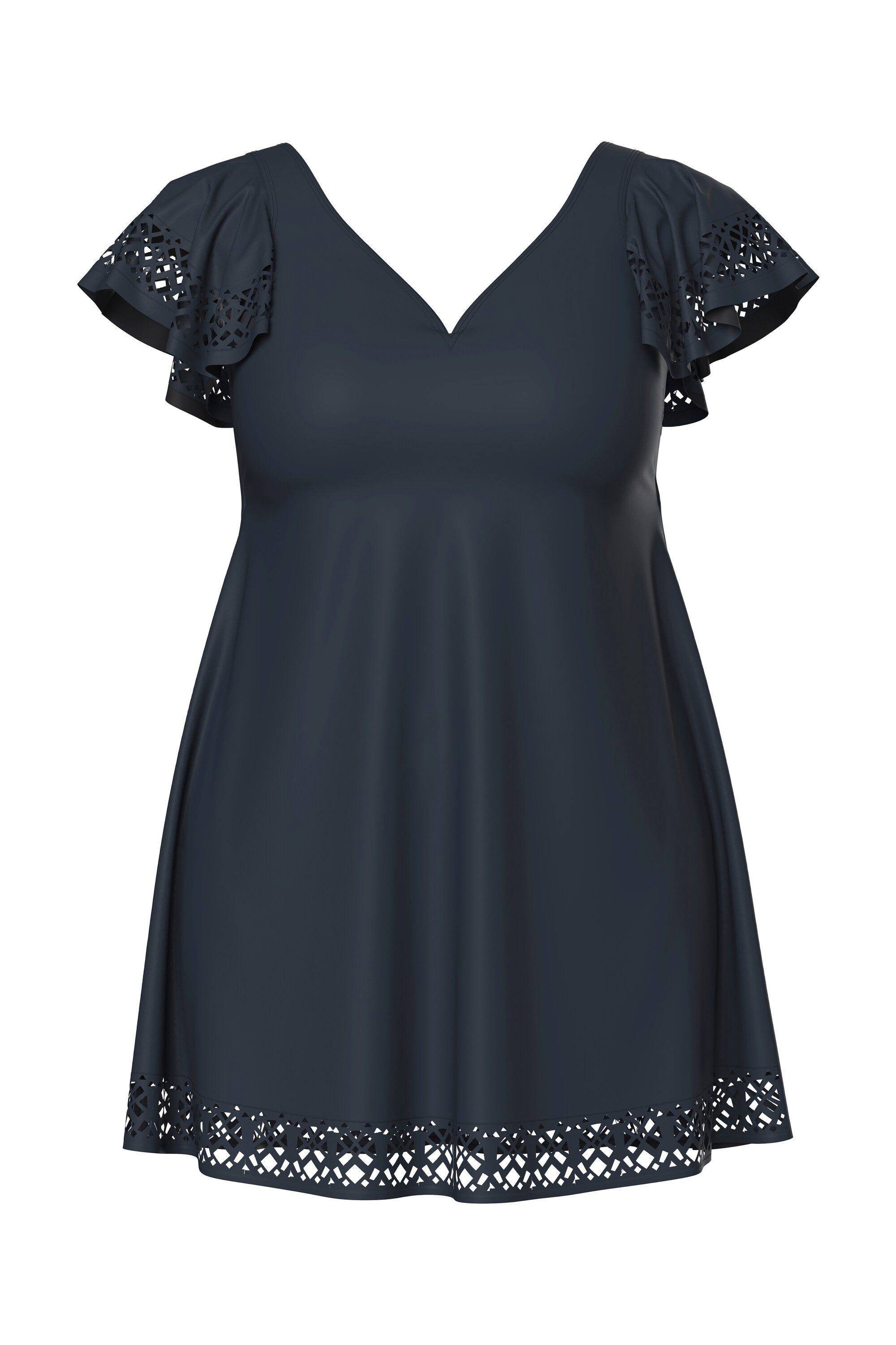 Ulla Popken Badekleid Badekleid Flügelärmel Softschalen Lasercut-Muster günstig online kaufen