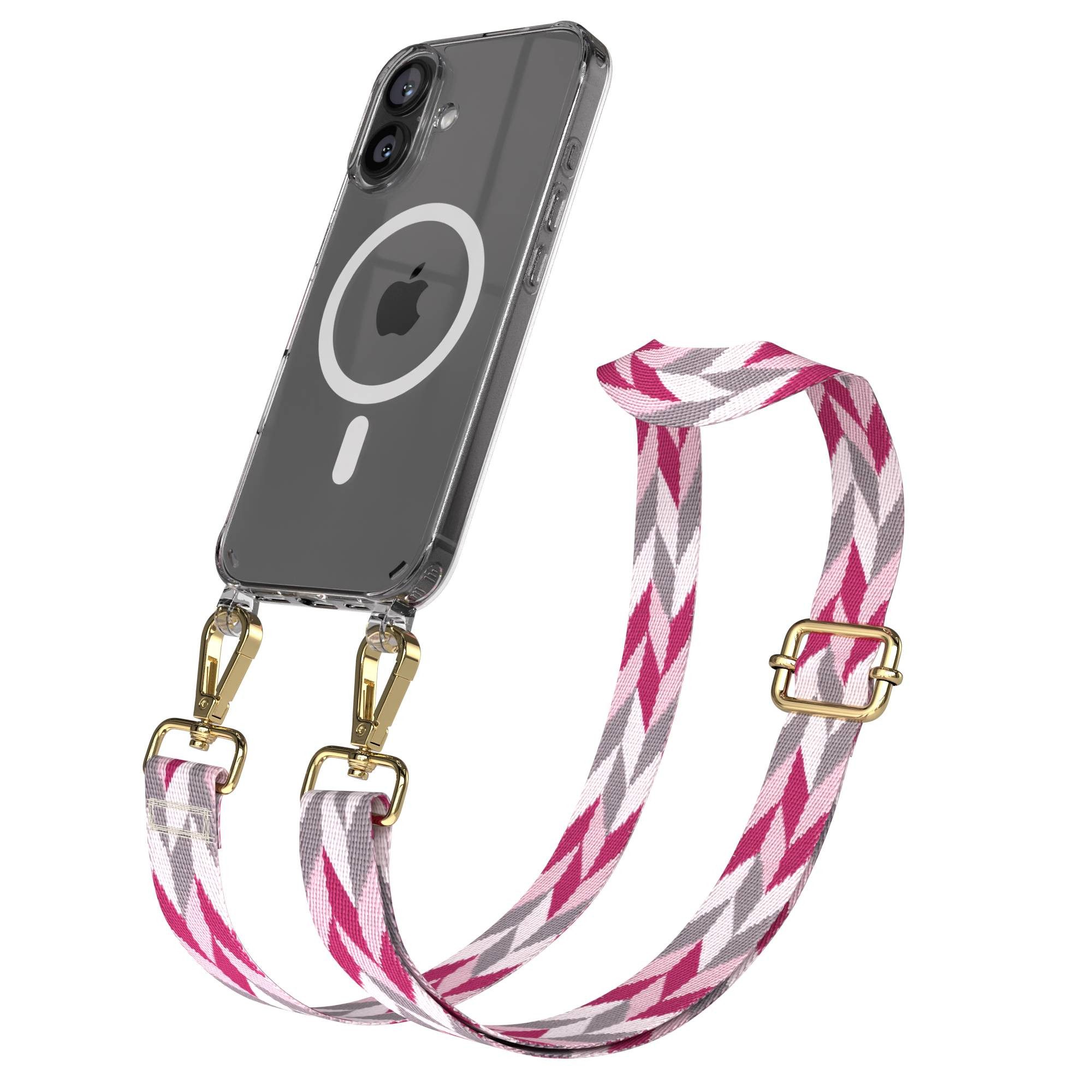 EAZY CASE Handykette Umhängeband MagSafe Hülle für Apple iPhone 16 6,1 Zoll, Handyhülle MagSafe Crossbody Necklace Mix Pink