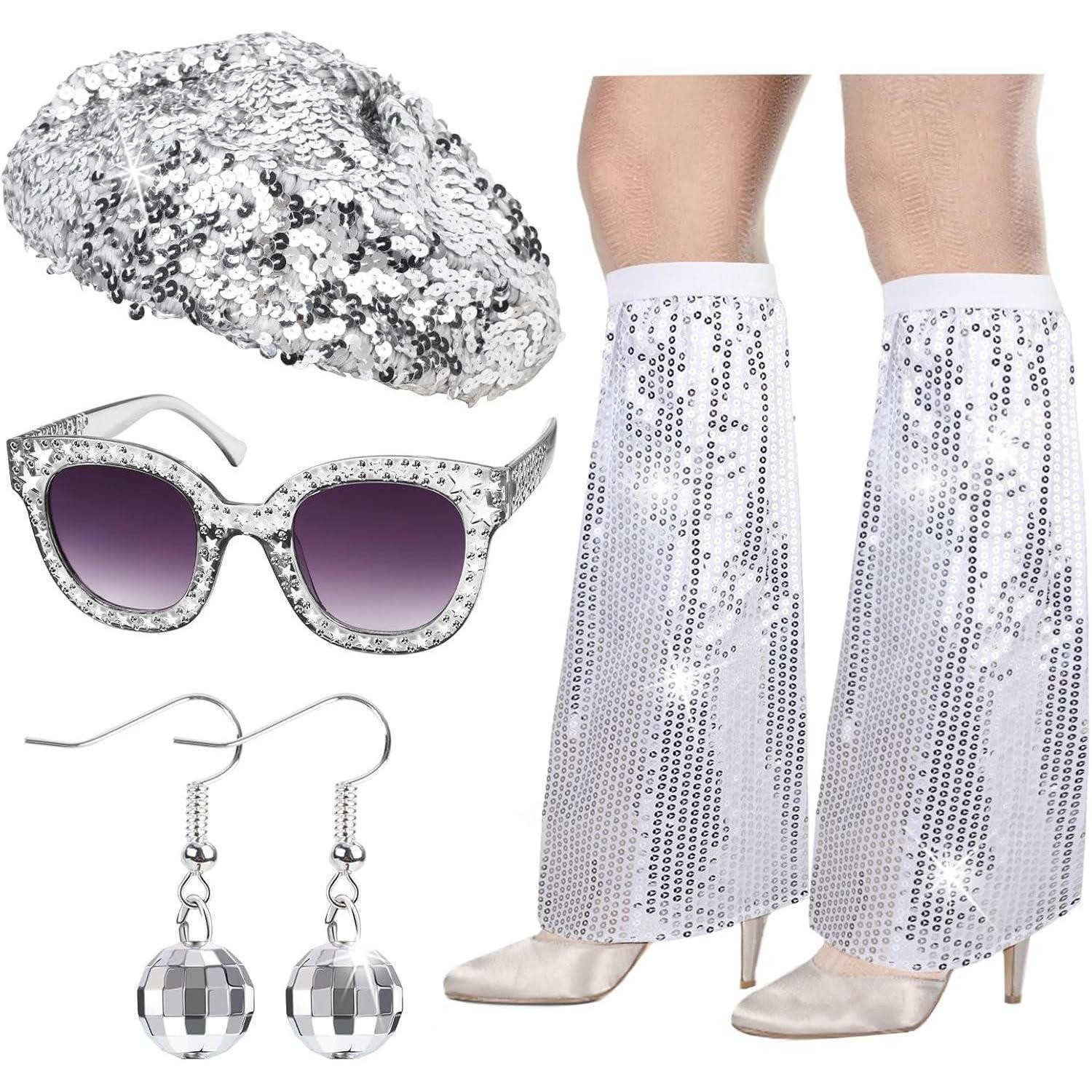 LuxusKollektion Schmuckset Disco Accessoires 70er Kostüm Damen Pailletten Baskenmütze Disco-2