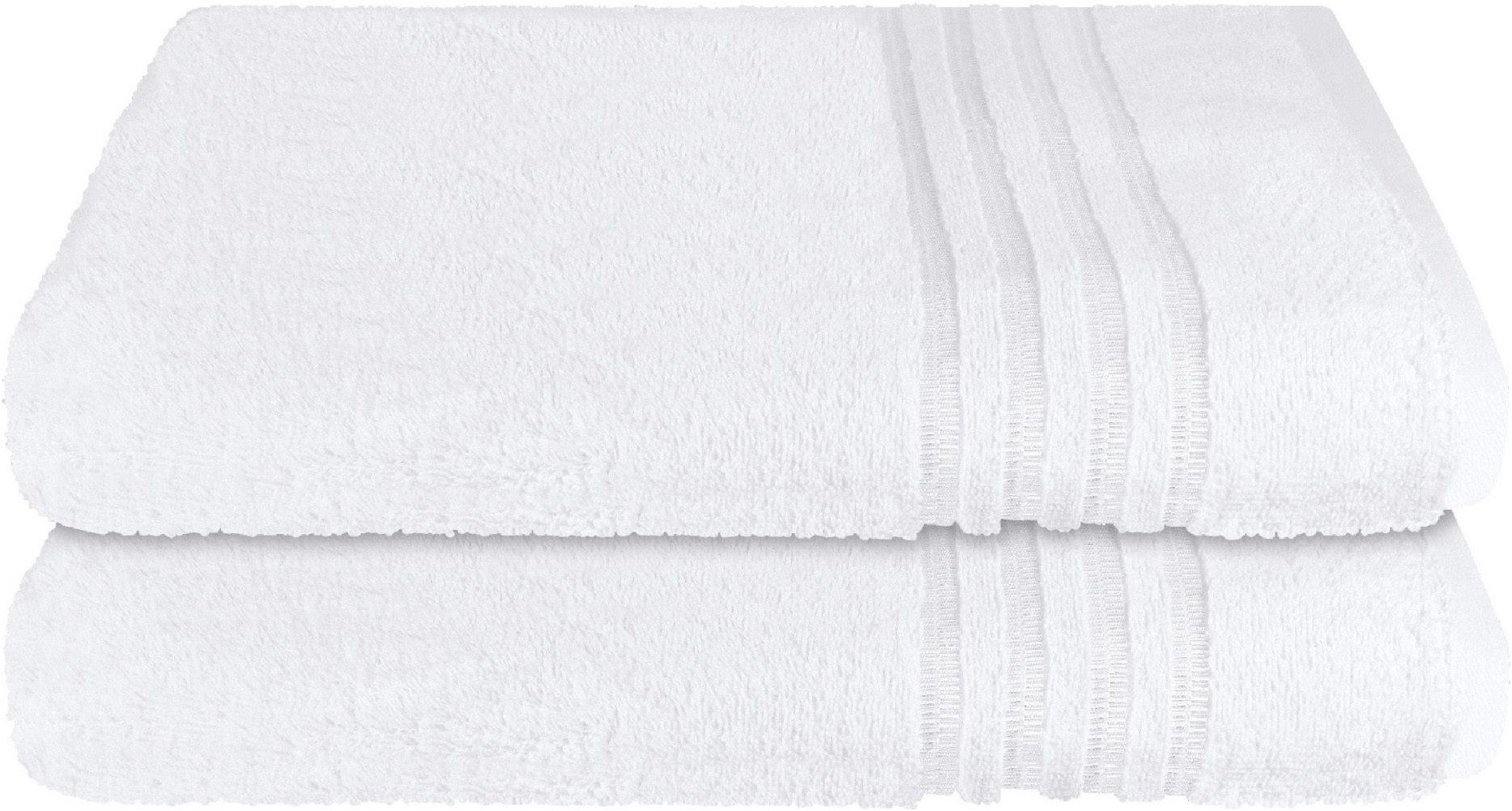 Schiesser Duschtücher Milano aus 100% Baumwolle mit eleganter Bordüre in Hoch-Tief-Optik, Frottier (Set, 2-St), OEKO-TEX® MADE IN GREEN