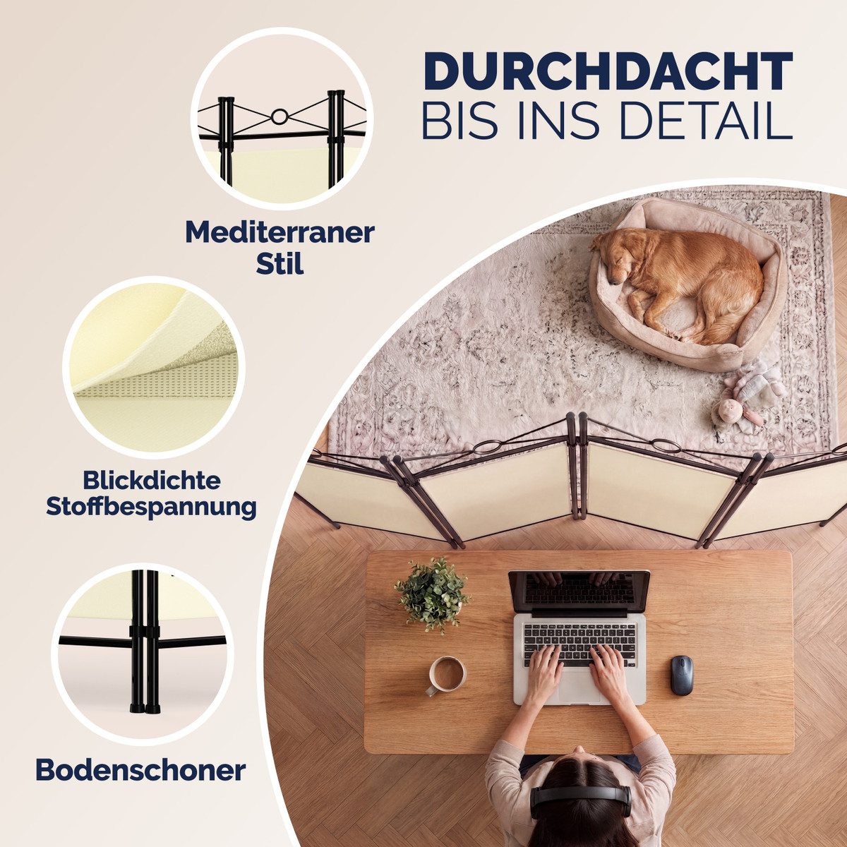 Deuba Paravent Lucca, 2er Set 180x163cm Verstellbar Faltbar Stabil 4 teilig Indoor