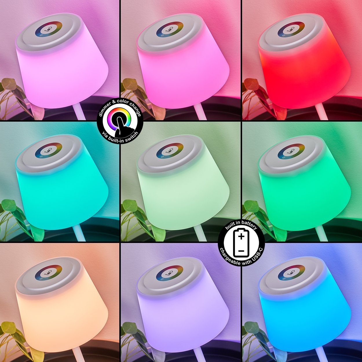 m. USB Ladefunktion, aus Außen-Tischleuchte wechselbar, in LED Kunststoff Akku, IP44 Weiß, Tischleuchte C, Dimmen, RGB-Farbwechsel, dimmbare hofstein