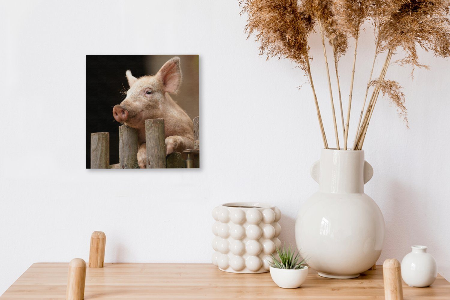 OneMillionCanvasses® Leinwandbild Schwein - Leinwand Wohnzimmer - Schlafzimmer St), Tier (1 für Zaun, Bilder