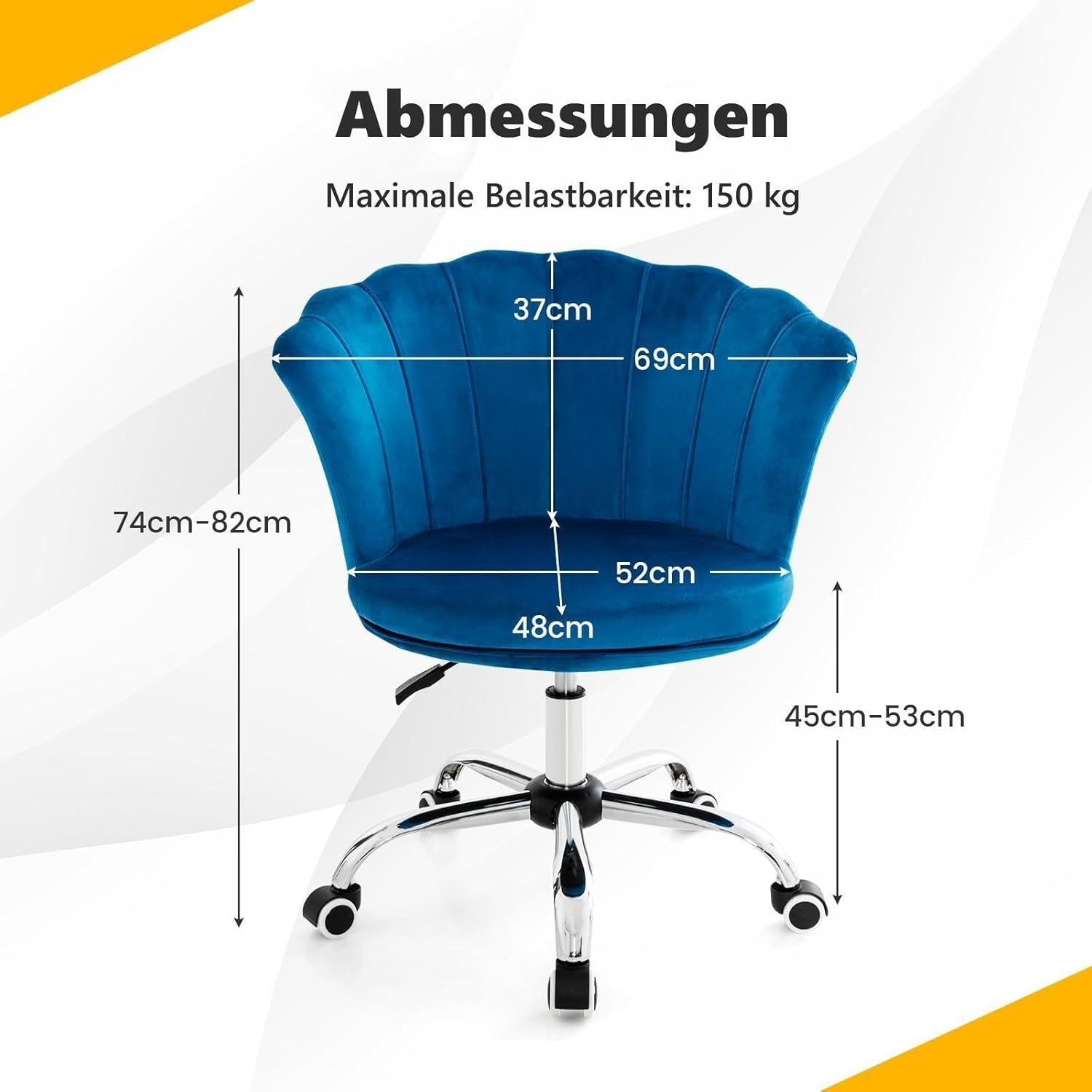 KOMFOTTEU Bürostuhl Drehstuhl höhenverstellbar, mit Rollen & Muschel-Rückenlehne