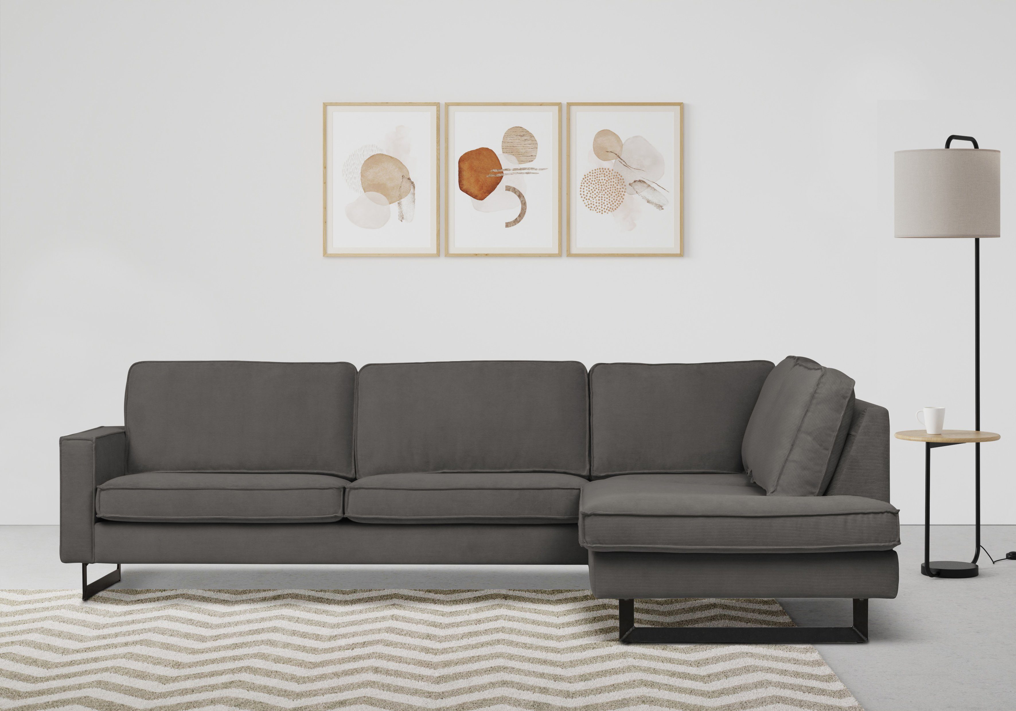 Places of Style Ecksofa Pinto, 290 cm, Ottomane links / rechts, Cord, Feincord, Luxus-Microfaser Leder und Chenille