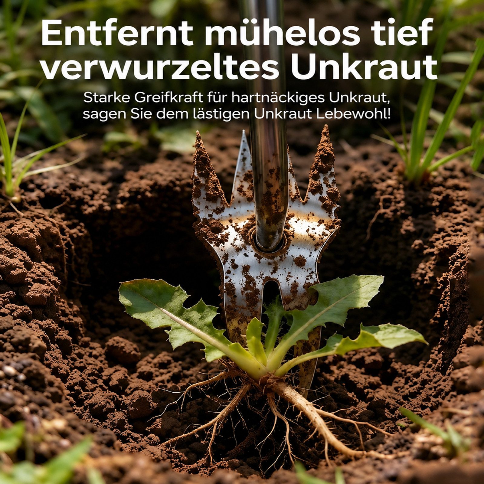 MOPUEA Unkrautstecher 2-in-1 Unkrautstecher Edelstahl mit Doppelkopf und Langgriff, (2-in-1 Unkrautstecher aus Edelstahl für Garten und Beet, Vierzack- und Zwei – Bild 3 von 5