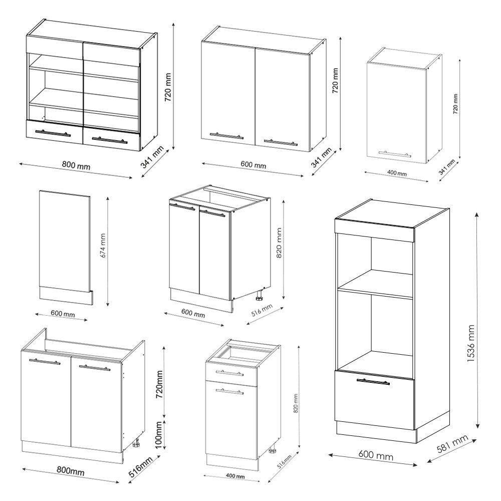 Vicco Küchenzeile Fame-Line Bordeaux HG/Anthrazit 300cm mit Hochschrank ohne AP – Bild 2 von 5