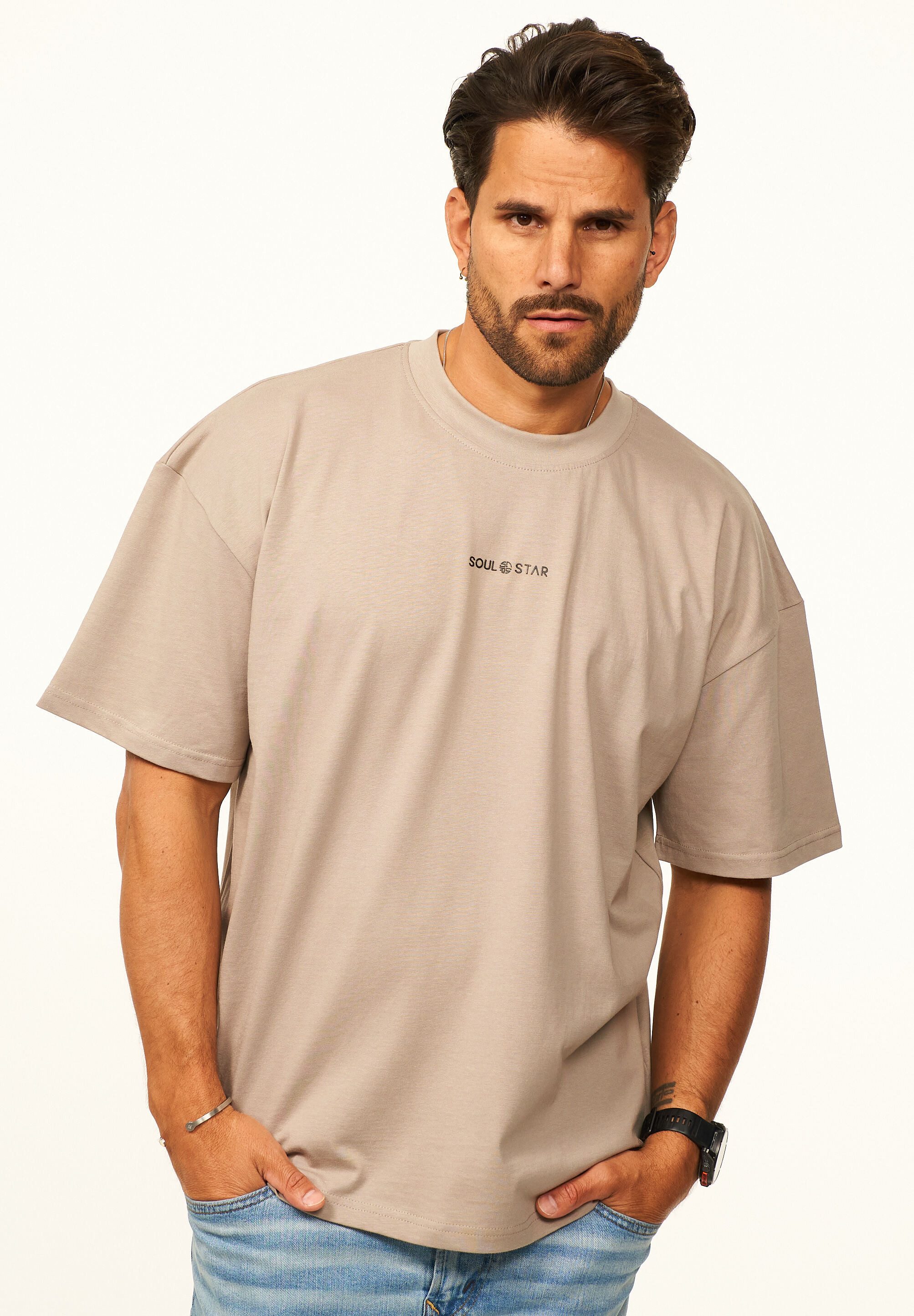 SOULSTAR T-Shirt im Oversize Fit - Herren Kurzarm Shirt mit Rundhals-Ausschnitt Basic Oberteil Crew-Neck kurzärmlig aus 100% Baumwolle für Männer
