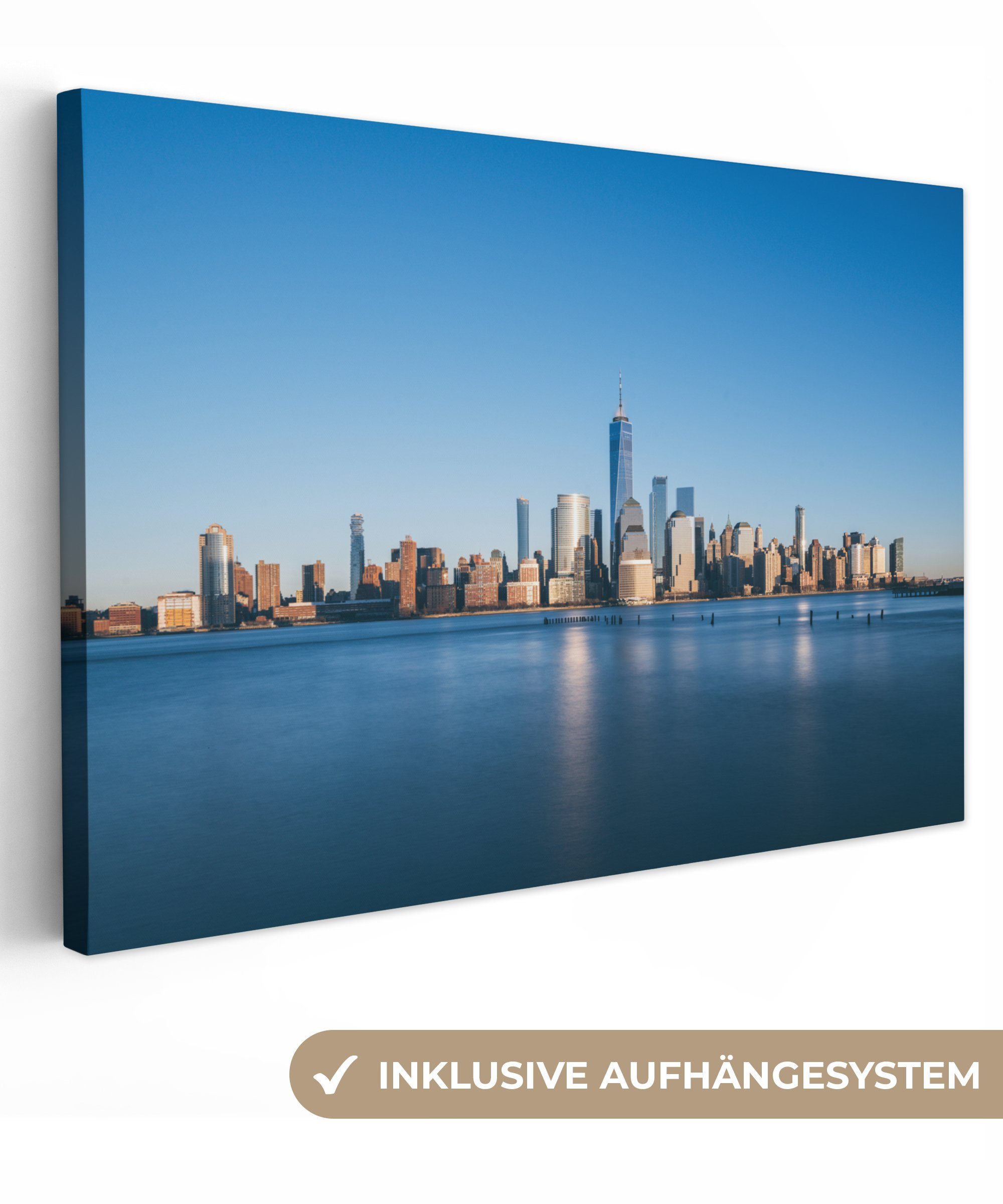 OneMillionCanvasses® Leinwandbild New York - Skyline - Blau, (1 St), Wandbild Leinwandbilder, Aufhängefertig, Wanddeko, 30x20 cm