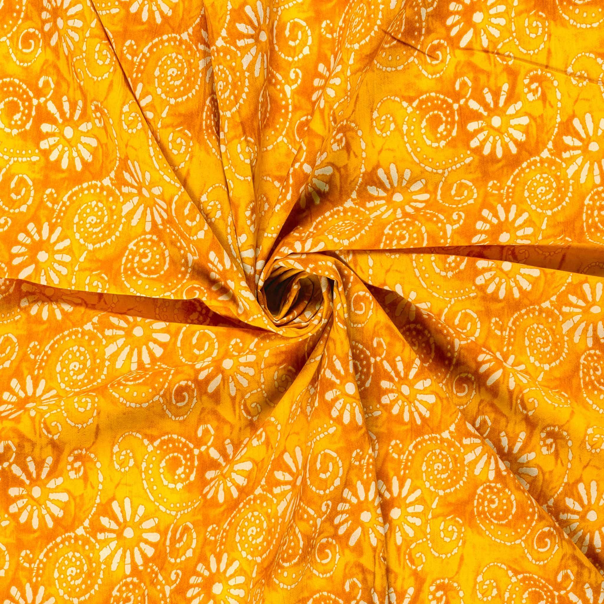 maDDma Stoff Baumwoll-Voile Stoff Blumenmuster Batik Meterware 145cm breite, gelb