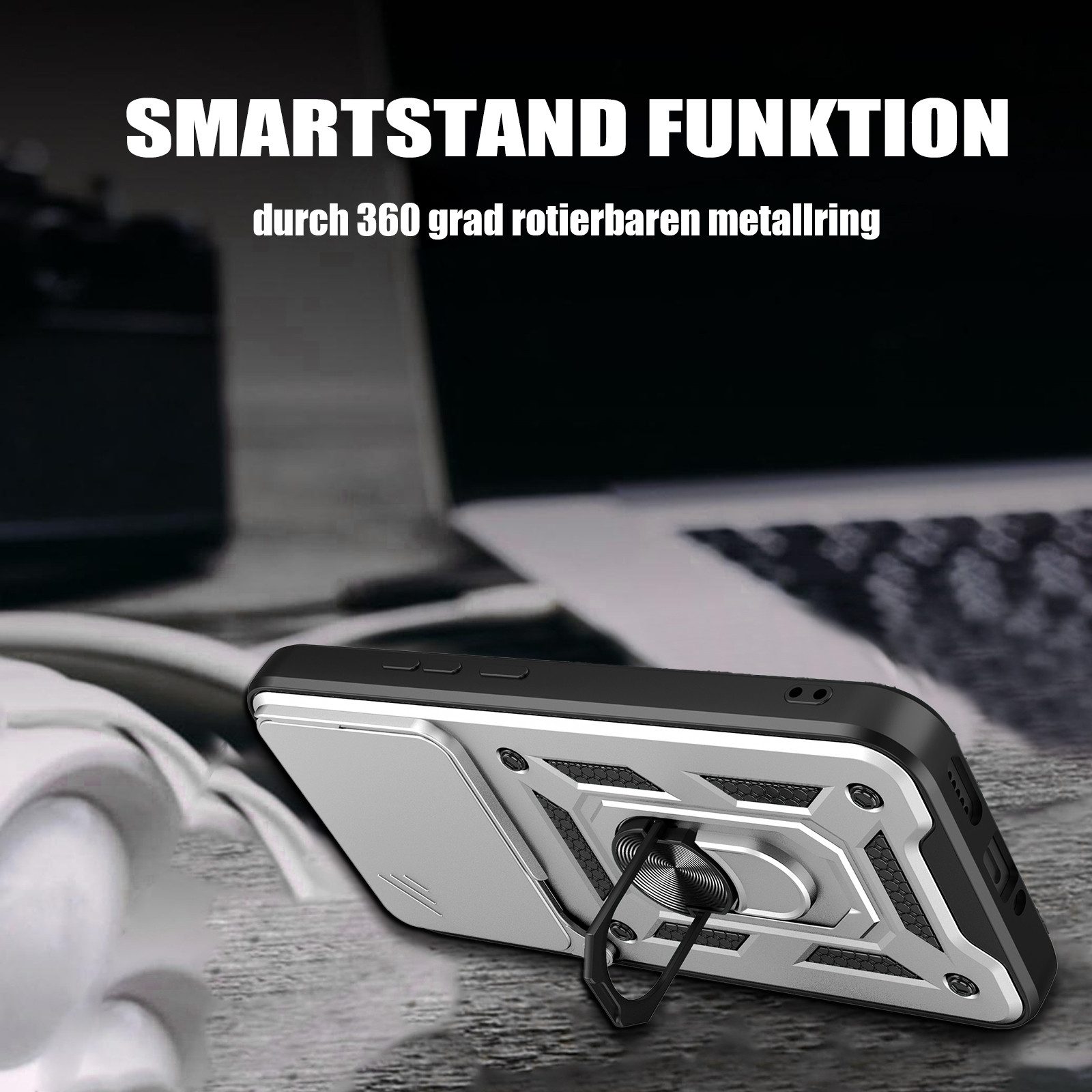 betterfon Handyhülle für Xiaomi Modelle Hülle mit Kameraschutz Ringhalter, Outdoorhülle mit Smartstand Kameraschutz und Silikonkern – Bild 4 von 5
