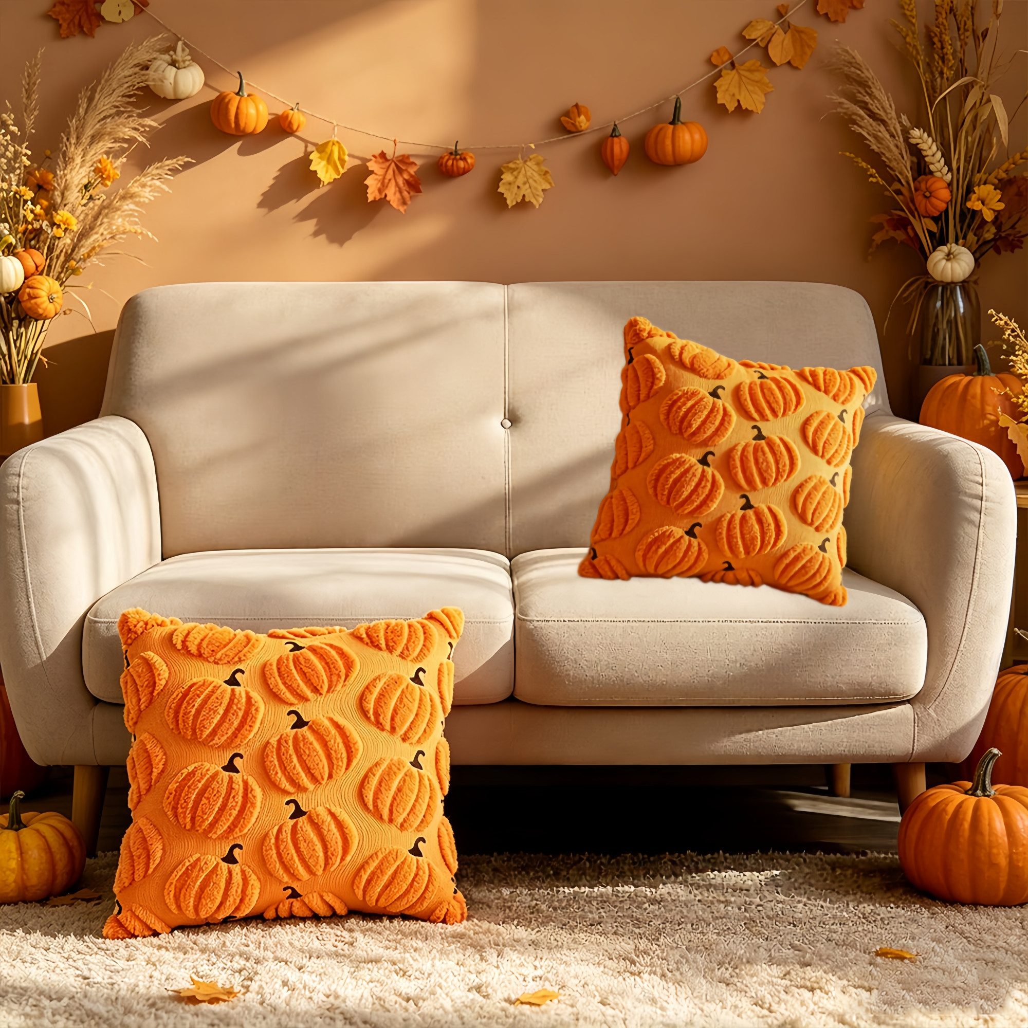 FOUORTUNATE-BEE Kissenbezüge 2er Set Halloween Kürbis Kissenbezüge 45×45 cm, (2 Stück), Lustige Kürbis-Kissenhüllen für festliche Halloween-Deko – Bild 4 von 5