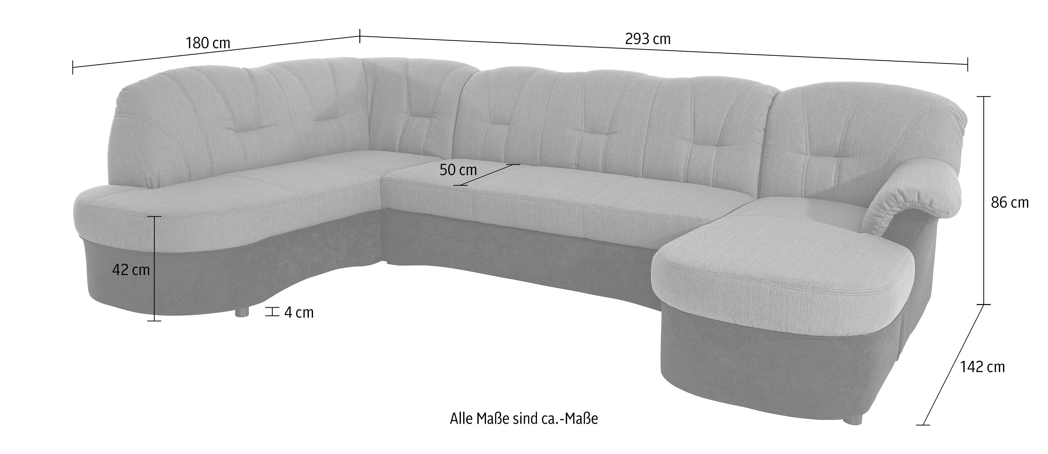 DOMO collection Wohnlandschaft FLORES 293x180x86 cm, hochwertig, komfortabel, U-Form, 3 Teile, wahlw. mit Bettfunktion, wahlw. mit Federkern, Unser Dauertiefpre – Bild 5 von 5
