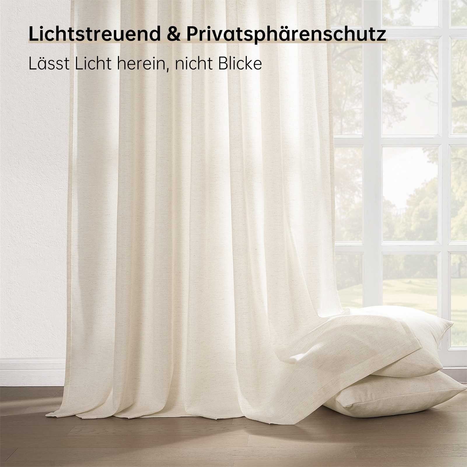 Topfinel Gardine Leinenoptik Gardinen mit Ösen Vorhänge für Wohnzimmer (2 St), Ösen, halbtransparent, vorhänge kinderzimmer halbtransparent Naturfarbe 140x160 S – Bild 2 von 5
