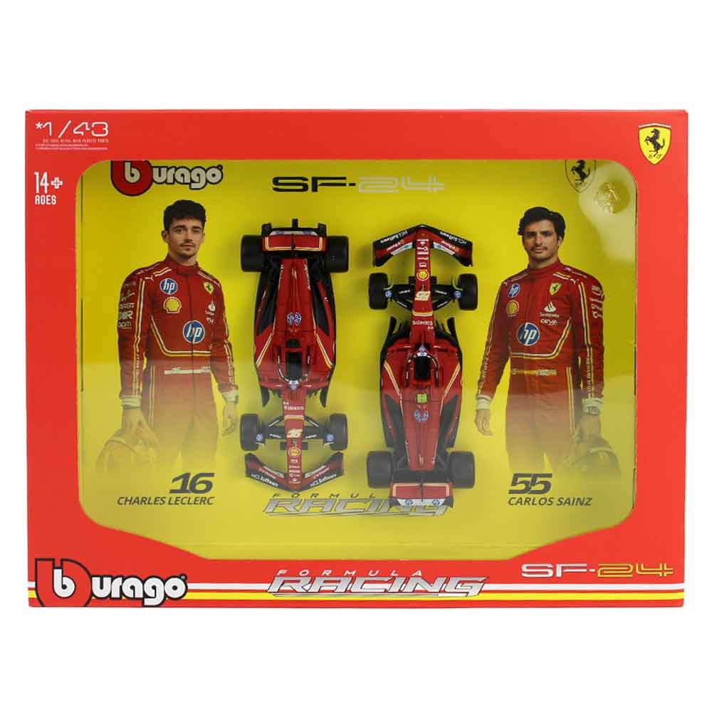 Bburago Modellauto F1 Ferrari SF-24 2024 Modell-Set - Maßstab 1:43, (2-tlg)