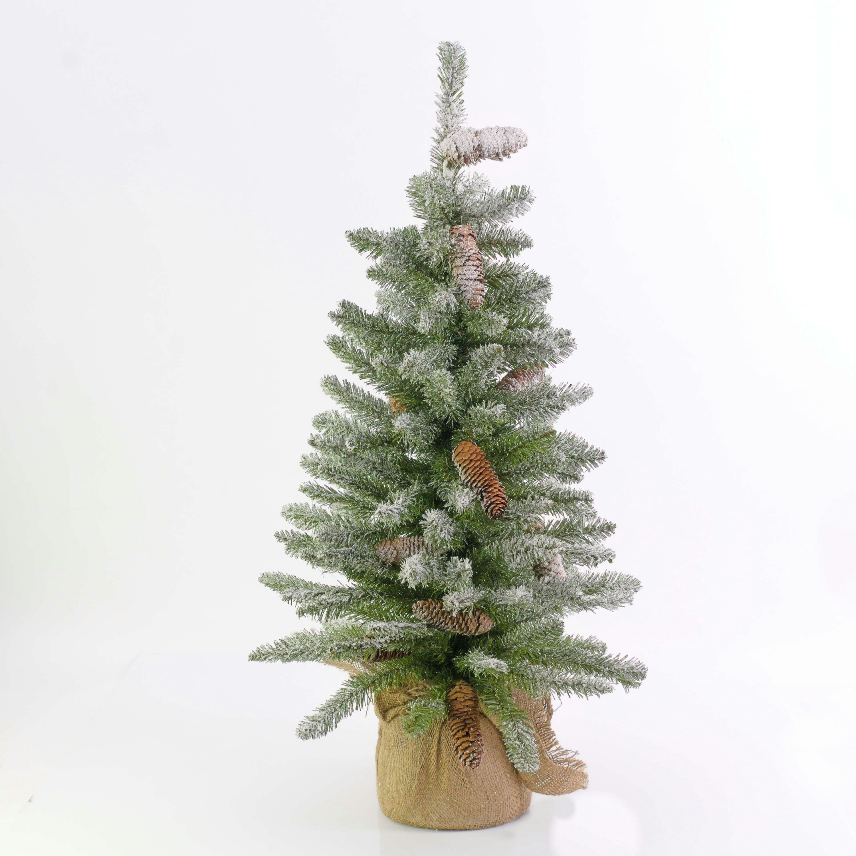 artplants Künstlicher Weihnachtsbaum Mini Christbaum Wien im Jutesack, beschneit, 60cm, Ø 40cm