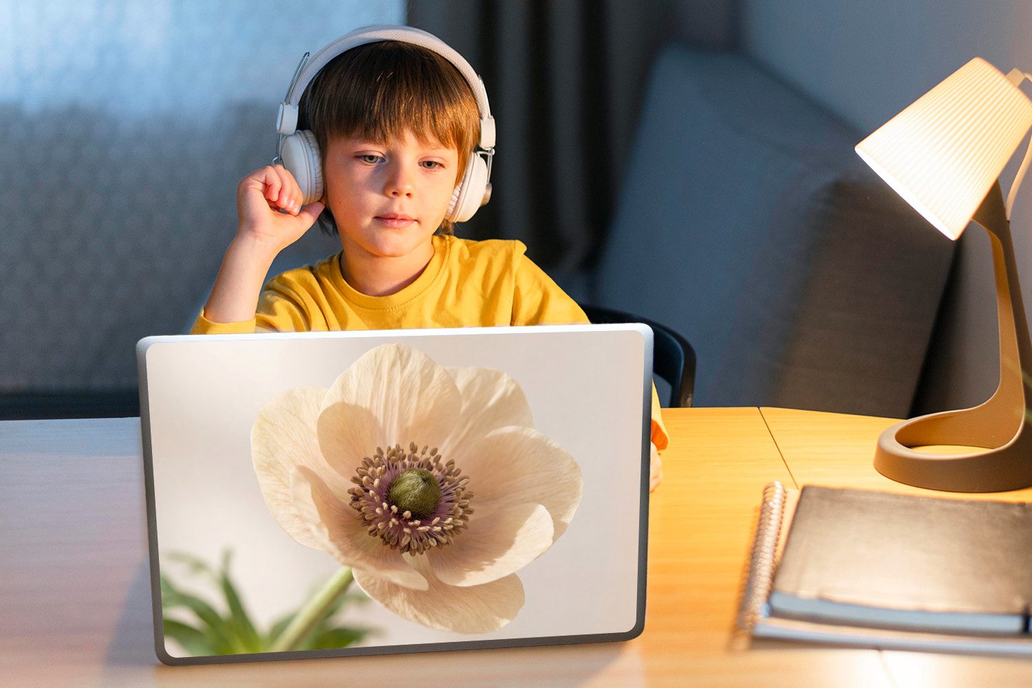 MuchoWow Laptop-Aufkleber Blume - Minimalistisch - Grün, (1tlg), Laptop Folien Cover, Aufkleber, Sticker, Schutz vor Kratzern, 30x21 cm