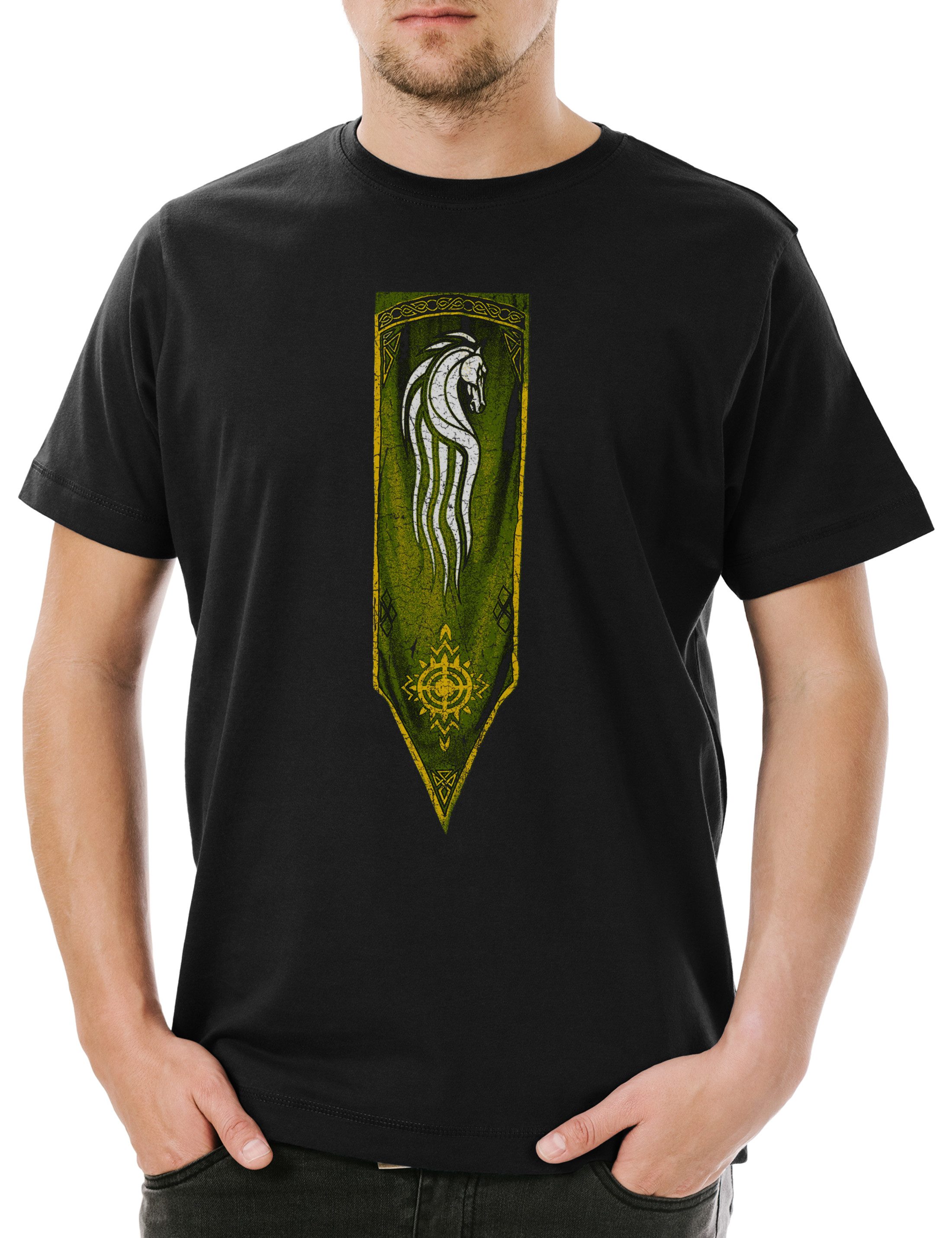 Urban Backwoods Print-Shirt Horse Banner Herren T-Shirt Lord of Rohan Horse The Middle-Earth Rings (1-tlg) Herr Theoden Ringe Riders