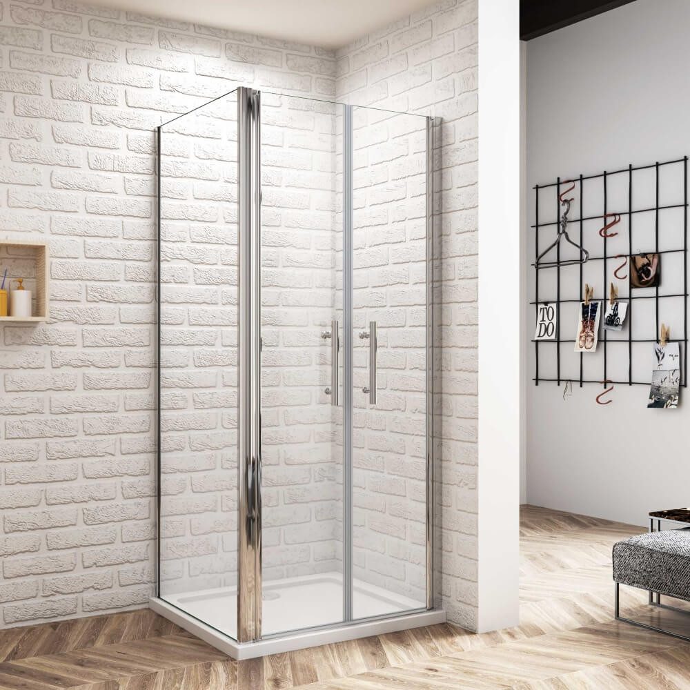 Duschparadies Eckdusche 195cm 6mm ESG Doppel Schwenktür Drehtür Duschabtrennung Eckdusche, BxT: 70x70 cm, Sicherheitsglas, ebenerdiger Einbau möglich