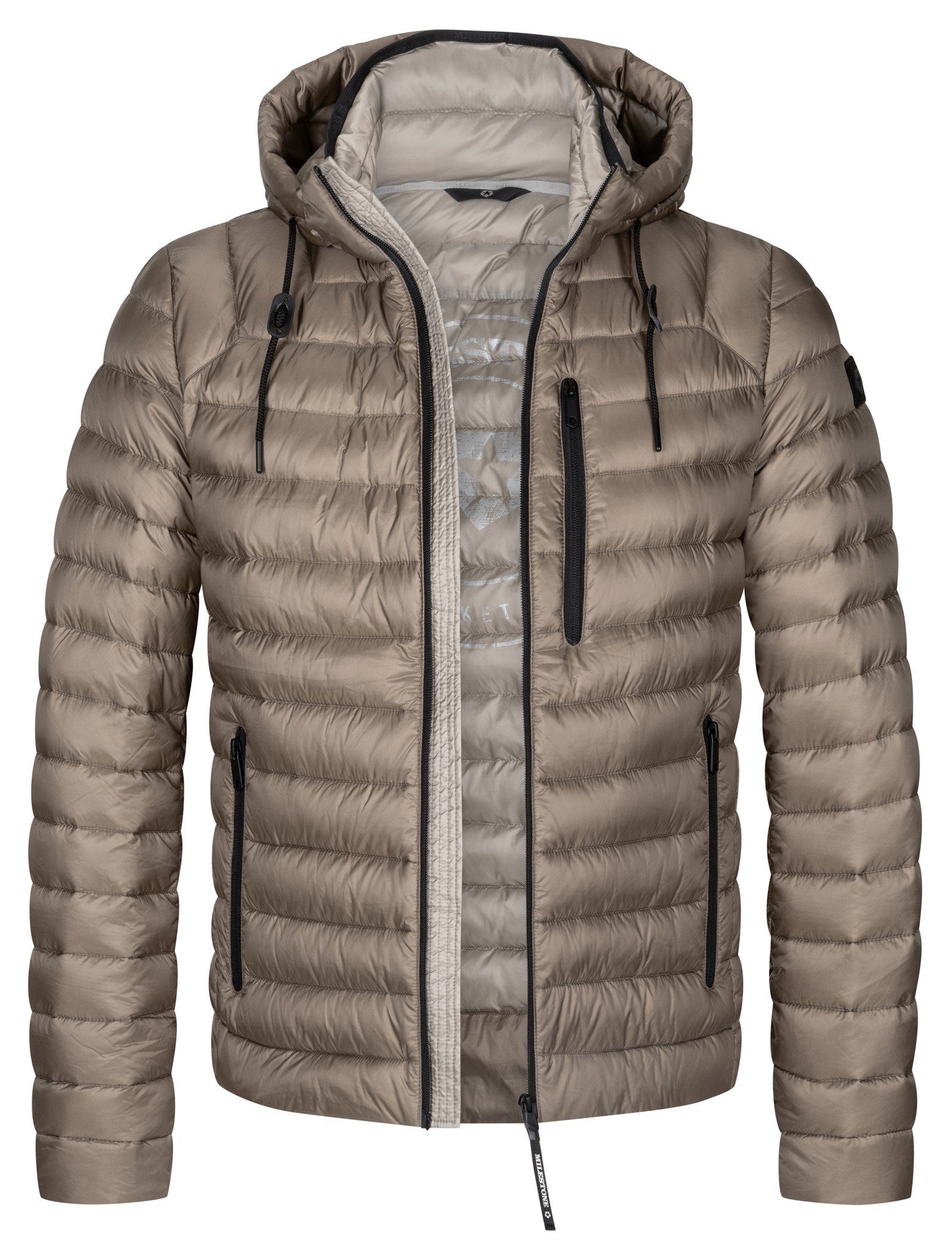 Milestone Steppjacke Herren Daunenjacke mit abnehmbarer Kapuze Taupe