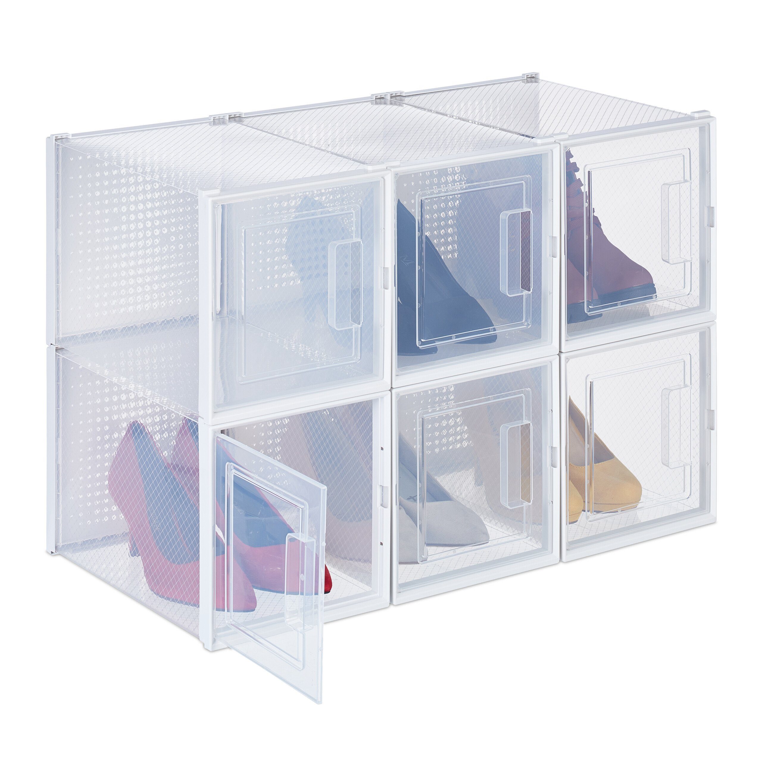 relaxdays Schuhbox 6er Set Schuhboxen für High Heels