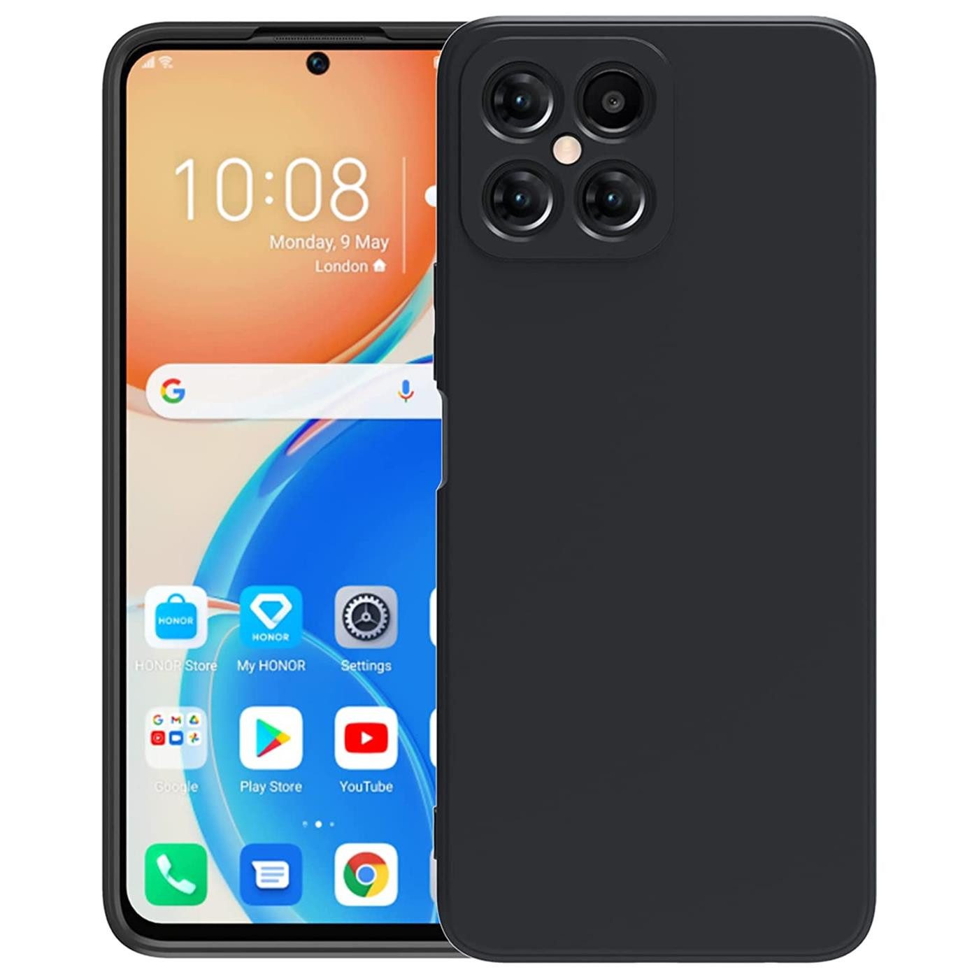 CoolGadget Handyhülle Handy Schutzhülle für Honor X8 matt schwarz 6,7 Zoll, Silikon TPU Hülle Schutz Tasche Cover schlicht Slim Case