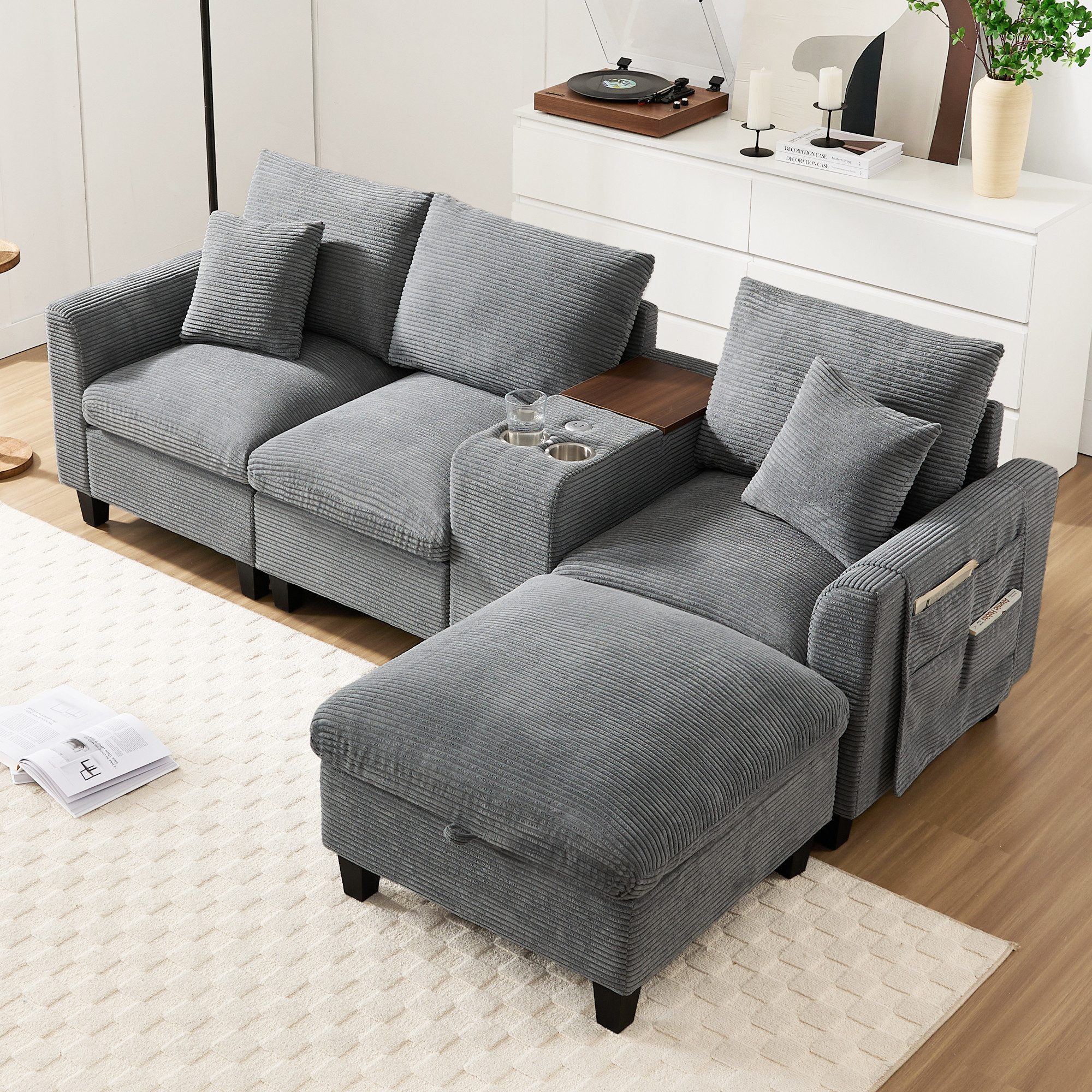Merax Sofa L-Form Ecksofa mit Stauraumhocker & USB-Anschlüssen, Modernes So günstig online kaufen