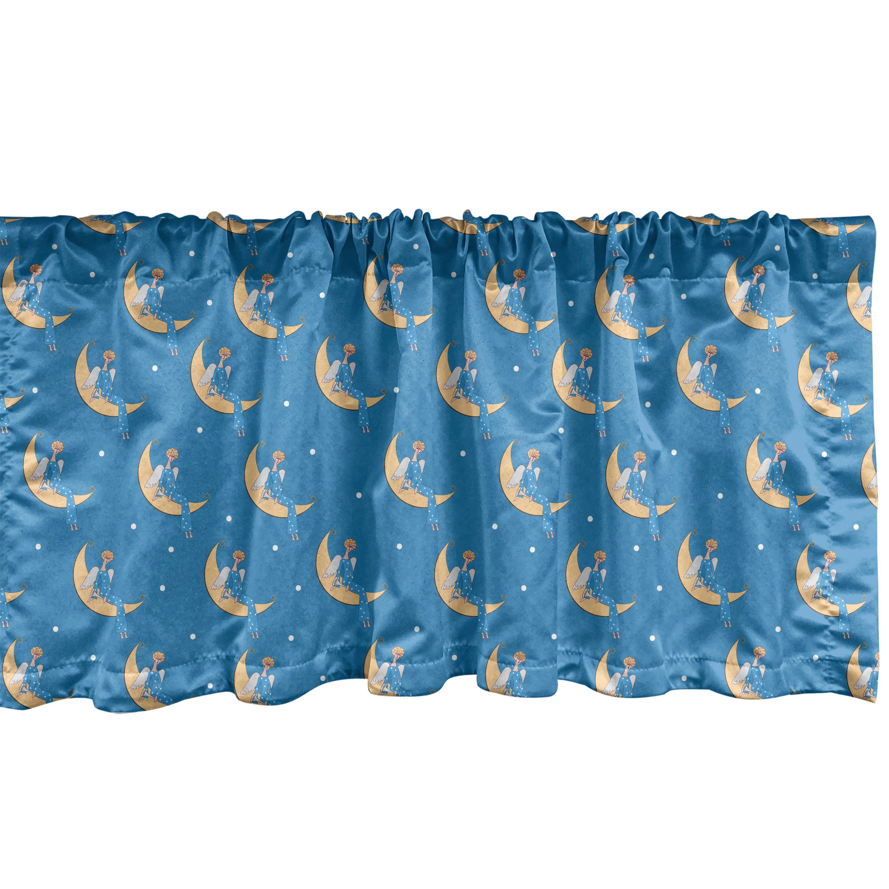 Scheibengardine Vorhang Volant für Küche Schlafzimmer Dekor mit Stangentasche, Abakuhaus, Microfaser, Nacht Engel Sitzt auf Crescent Moon