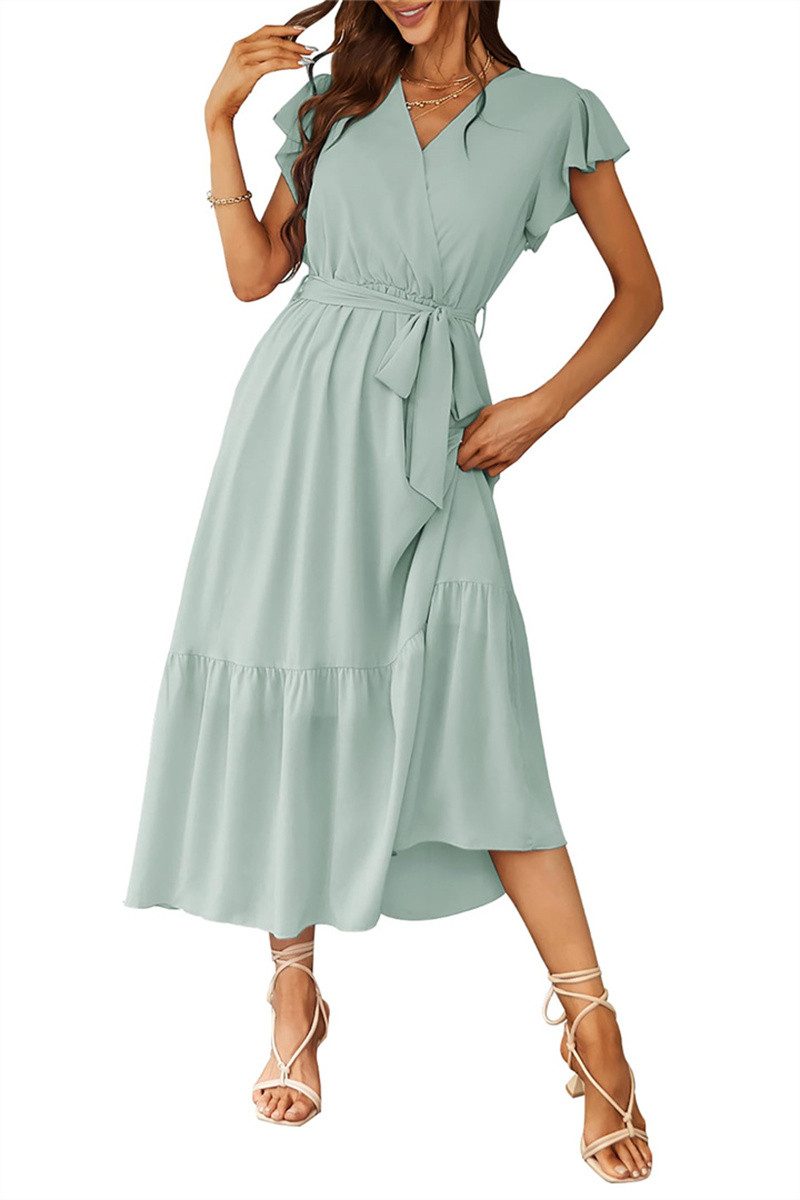 AFAZ New Trading UG Sommerkleid Kleid Damen Sommer Elegant V-Ausschnitt Kurzarm Lang Sommerkleid