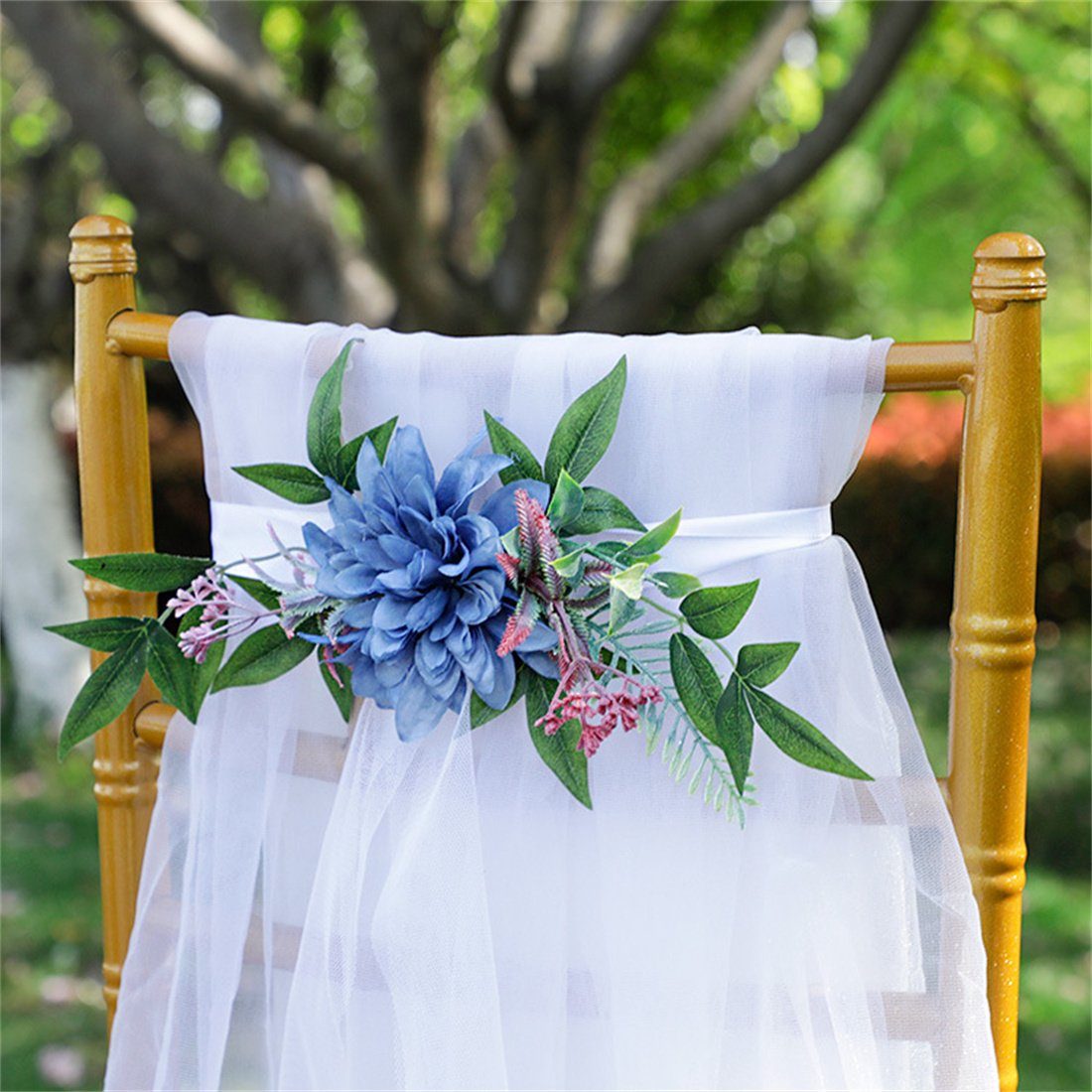 Stuhllehne Hochzeit Blumen, Hochzeit dekorative dekorative Requisiten, Kunstkranz DÖRÖY blau
