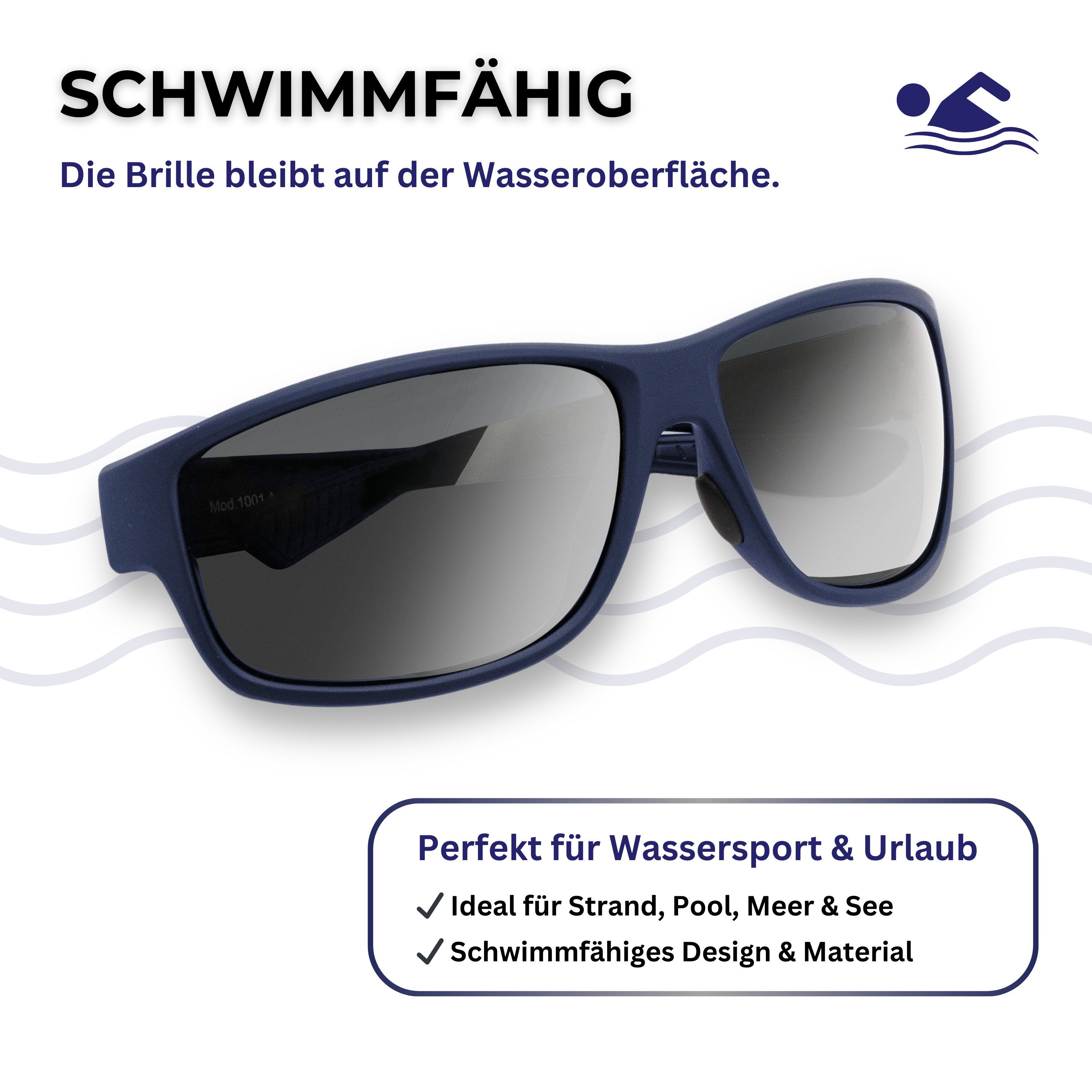 EyeAm Sonnenbrille Polarized, Sportlich, Schwimmfähig & Ultraleicht, Unisex Design Modell: 1001