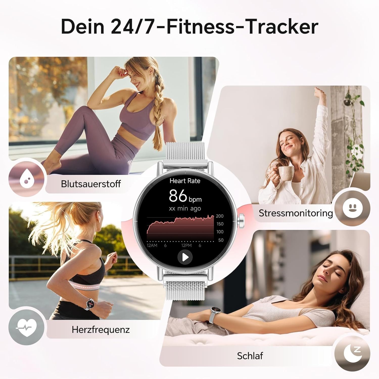 Zevelora Damen Smartwatch mit Bluetooth-Telefonie und Gesundheitsfunktionen Smartwatch (1.27 Zoll, Andriod iOS), Fitnessuhr für Damen mit Anruffunktion und über 100 Sportmodi