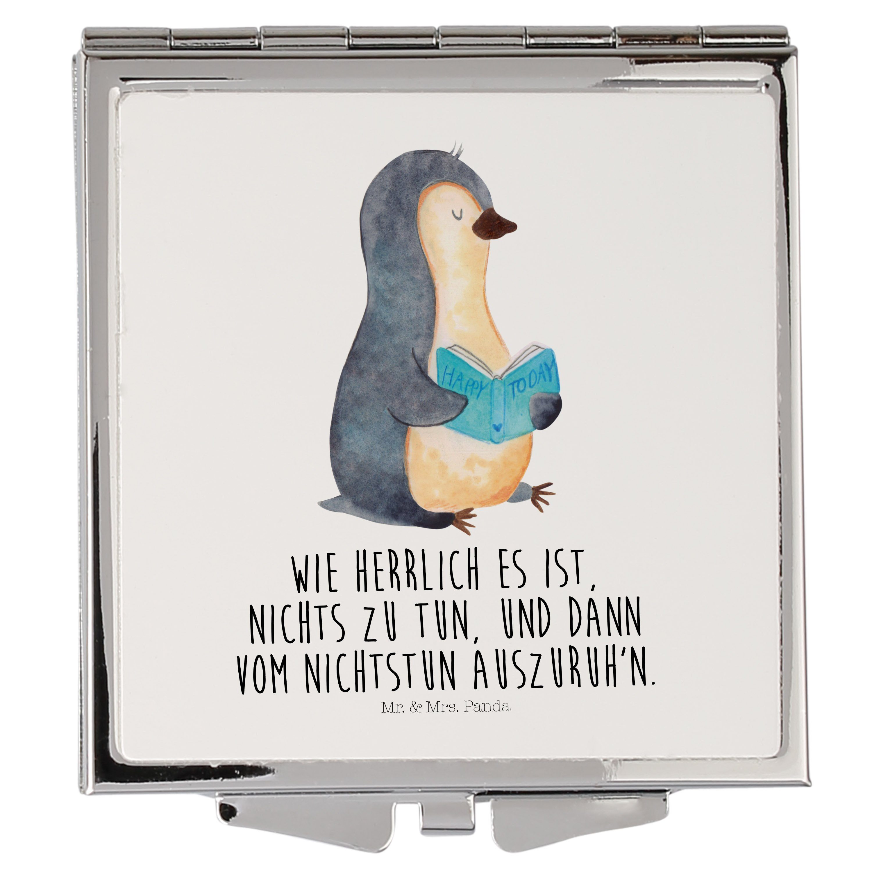 Mr. & Mrs. Panda Kosmetikspiegel Pinguin Buch - Weiß - Geschenk, Faulenzen, silber, Quadrat, Bücherwur (1-St)