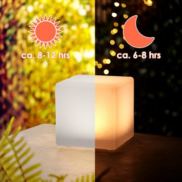 Spetebo LED Solarleuchte LED Solar Kunststoff Würfelleuchte warm weiß - 30 cm, Einschaltautomatik, LED fest integriert, warmweiß, Garten Deko Beleuchtung mit Milchglas Optik