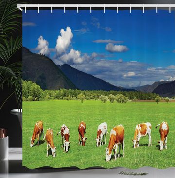 Abakuhaus Duschvorhang Moderner Digitaldruck mit 12 Haken auf Stoff Wasser Resistent Breite 175 cm, Höhe 180 cm, Das Vieh Berge weidende Kühe