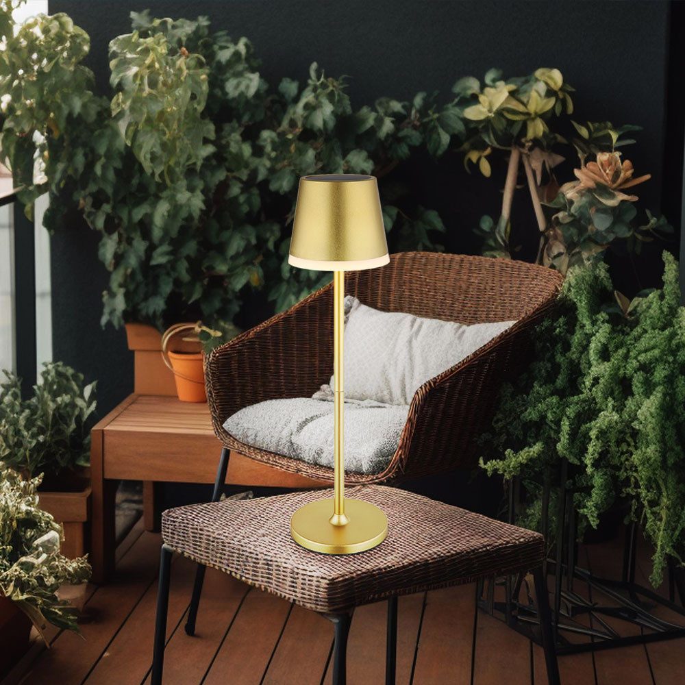 GLOBO LIGHTING LED Solarleuchte, LED-Leuchtmittel fest verbaut, Warmweiß, LED Tischleuchte Solarlampe Metall gold 2 Höhen möglich H 41 cm