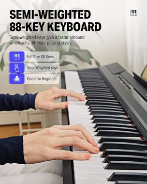 Donner Digitalpiano 88 Tasten halbgewichtetes elektrische Tastatur Keyboard E-pinao DEP-10, (Möbelständer, Dreifachpedalen, Netzteil), ideal fur Piano-Einsteiger,tragbar