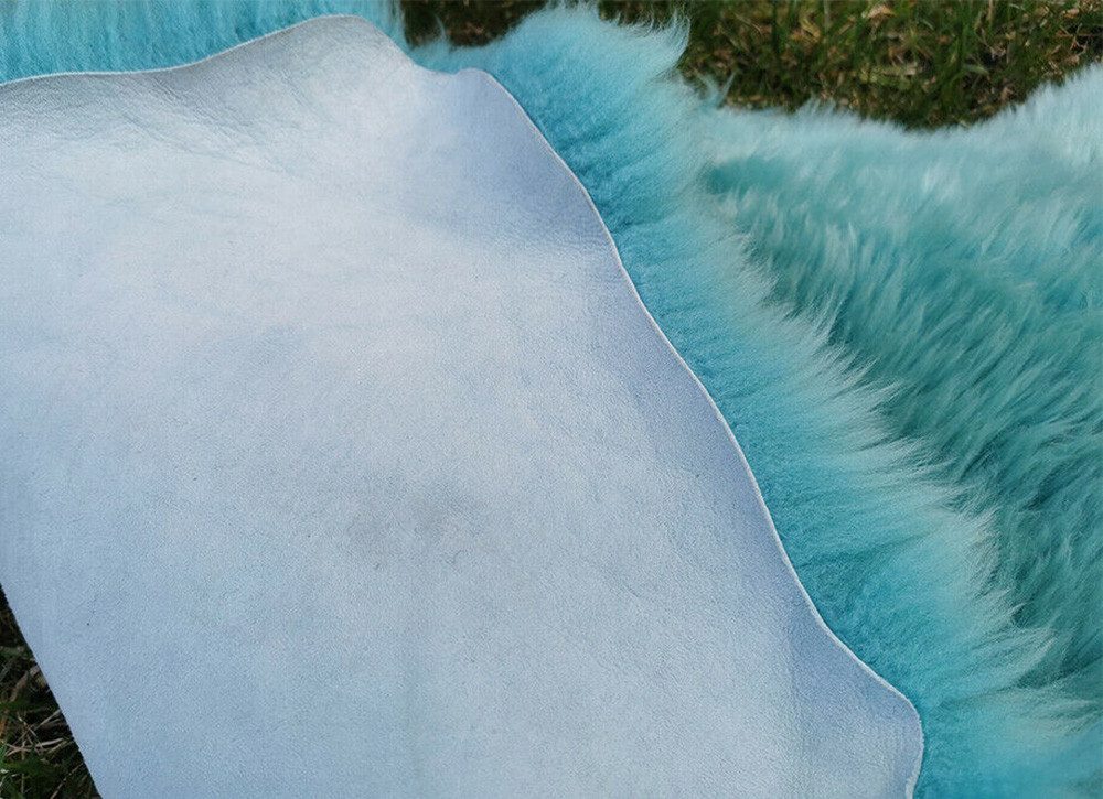 Provellus Fellteppich Öko Lammfell Schaffell Felle Türkis Hellblau Echtes Fell L-XL, 80cm - 100cm – Bild 5 von 5