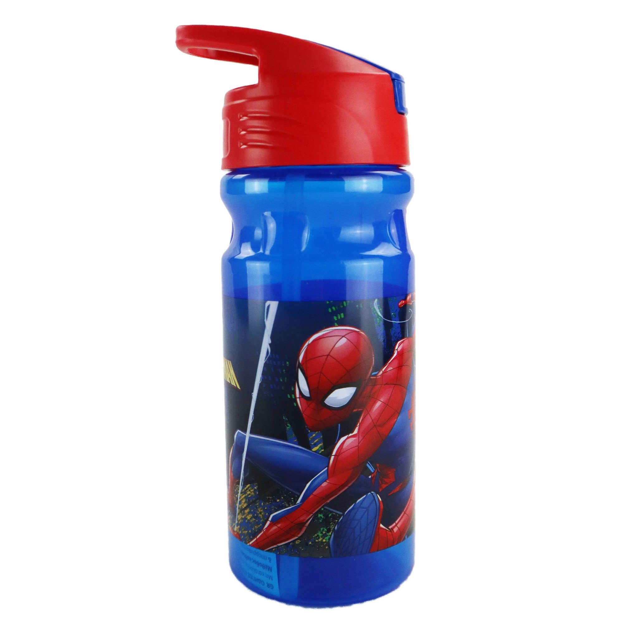 Wasserflasche, Trinkhalm ml und Marvel mit 500 Trinkflasche Flasche MARVEL Tragegriff Spiderman