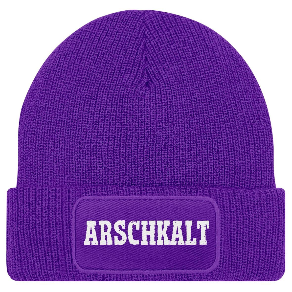 MoonWorks Strickmütze Moonworks® Damen Beanie mit Patch Arschkalt Strickmütze mit Spruch