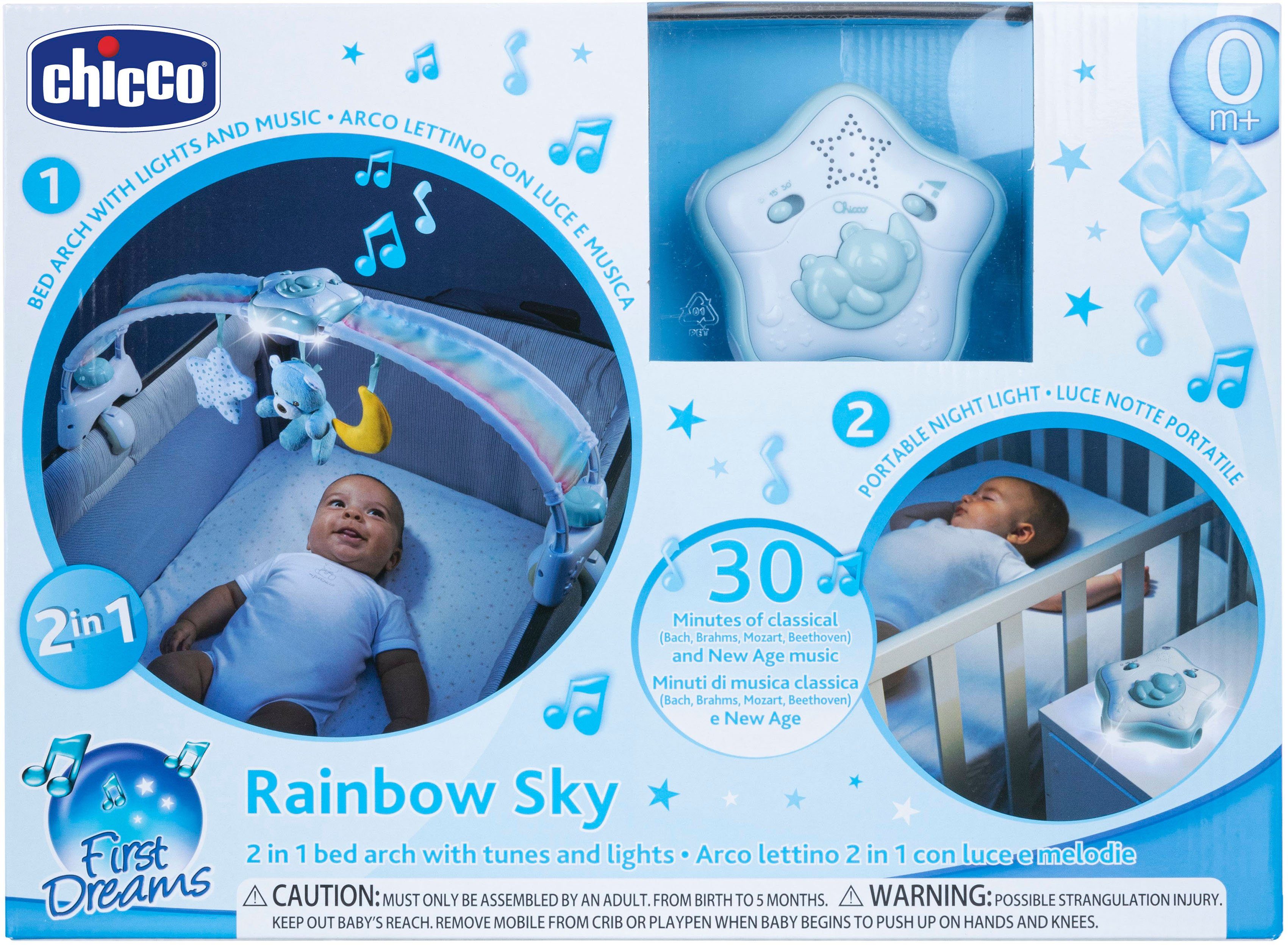 Chicco Spielbogen Regenbogen-Spielbogen für Kinderbett 2 In 1, mit Licht  und Melodien, Blau, Regenbogen-Spielbogen für Kinderbett 2 In 1 mit Licht  und Melodien, Blau