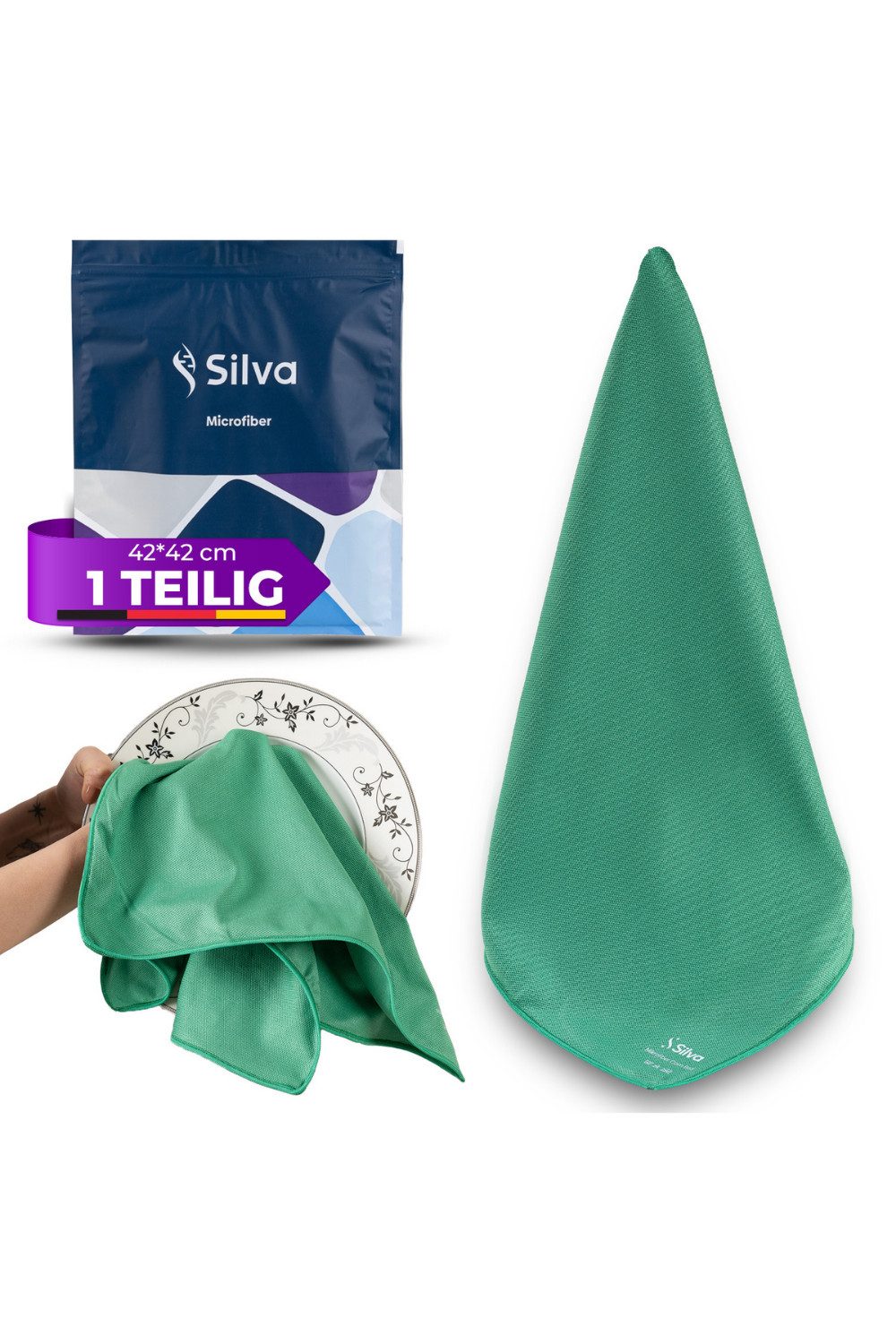 Silva EU Silva Glastuch Mikrofasertuch (Mikrofaser (80 % Polyester, 20 % Polyamid), Einzelprodukt, 1 Stück, 2 Stück, 3 Stück, Streifenfrei, Fusselfrei, Waschmaschinengeeignet)