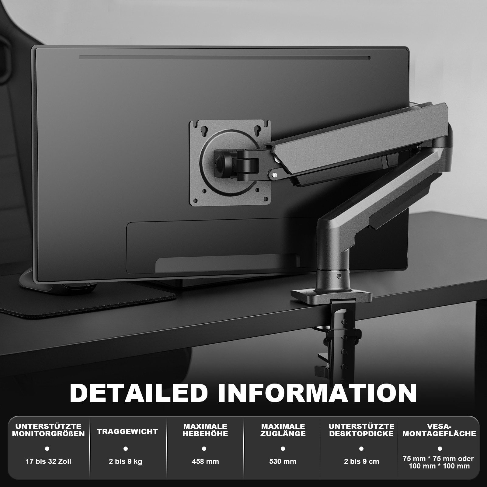 Philips Monitor-Halterung 17-32 Zoll, bis 9 kg, VESA 75x75-100x100, SPT7218, (bis 32 Zoll, Packung, SPT7218, neigbar,schwenkbar,drehbar,Gasdruckfeder,Kabelmanag – Bild 2 von 5