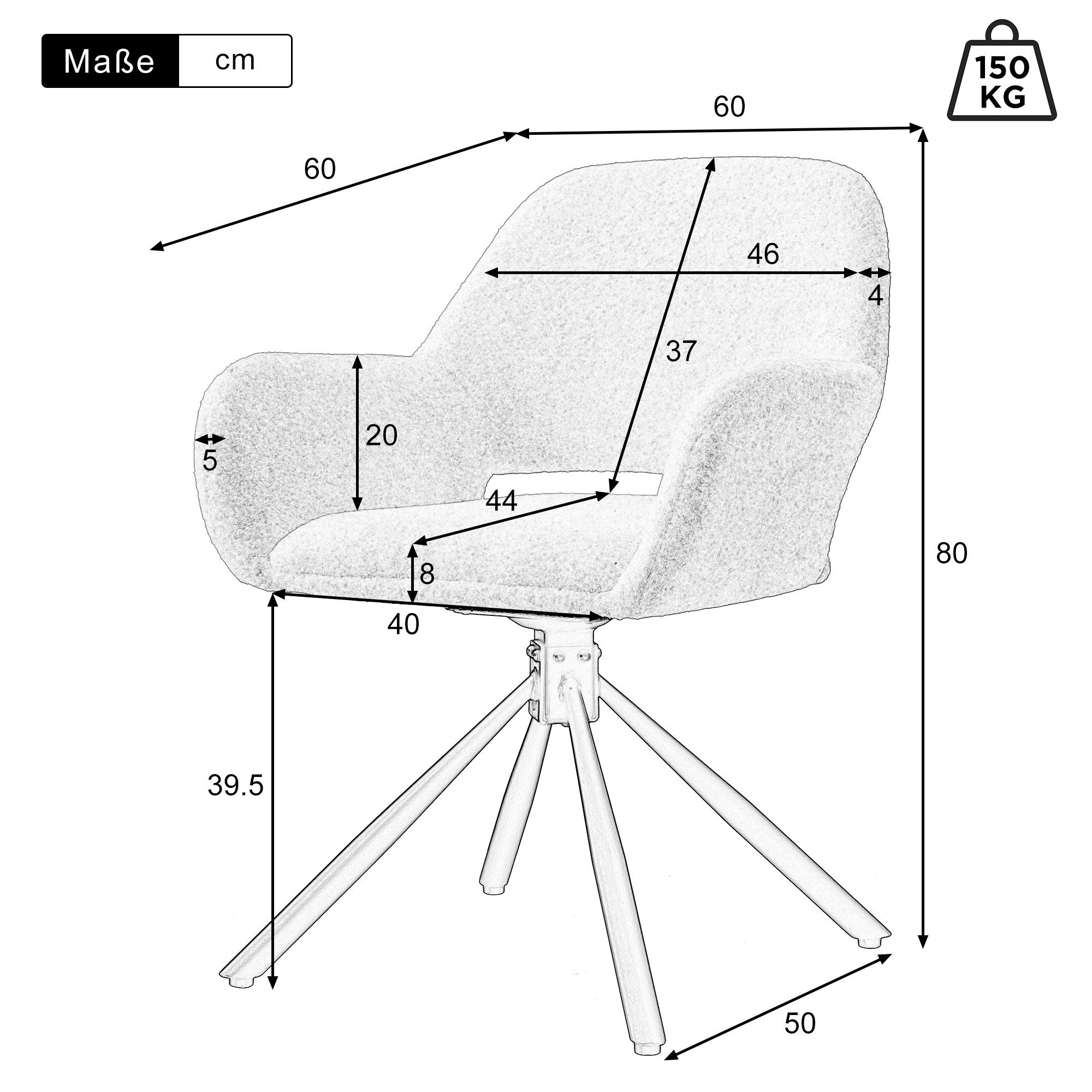 Flieks Esszimmerstuhl (360° drehbar, Set, 4 St), 4er Set Polsterstühle Drehstuhl Armlehnstuhl Bürostuhl, Sherpa-Bezug – Bild 3 von 5