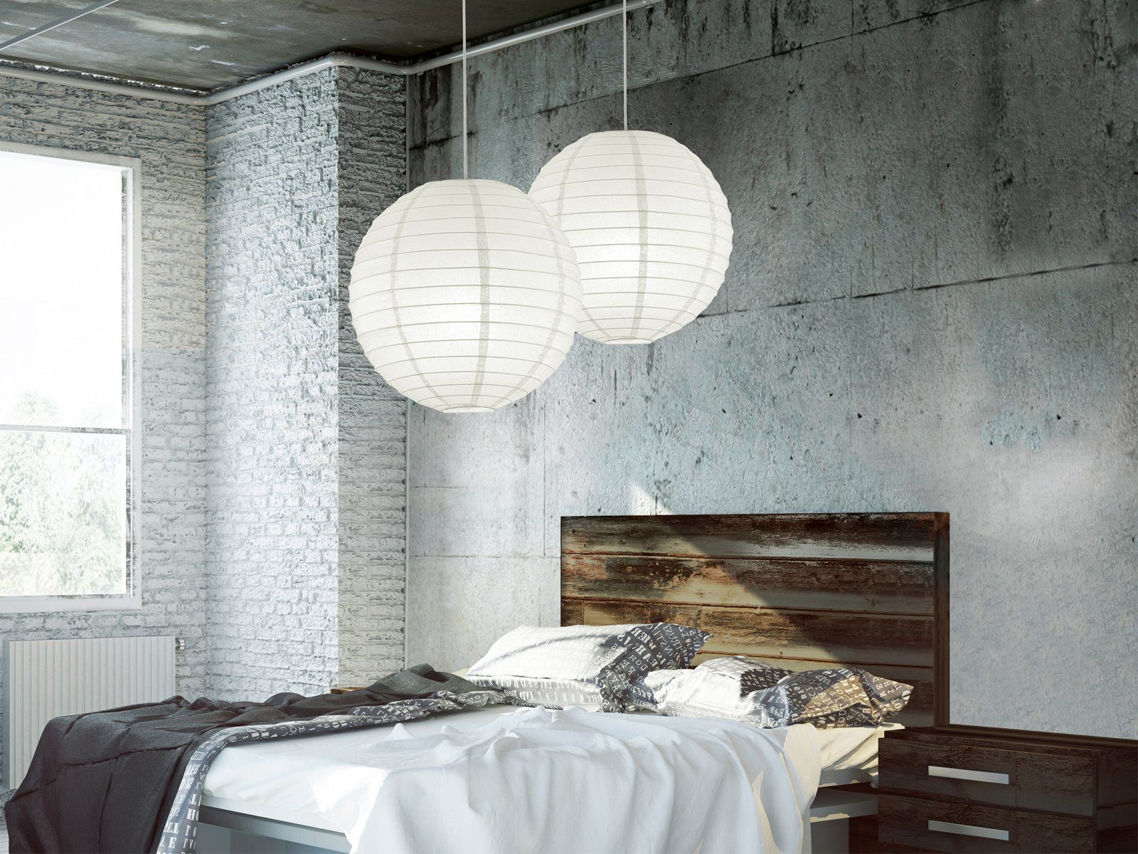 TRIO Leuchten LED Pendelleuchte, LED wechselbar, Warmweiß, japanische Papier-lampen, chinesische Lampenschirm Lampion Weiß, Ø40cm