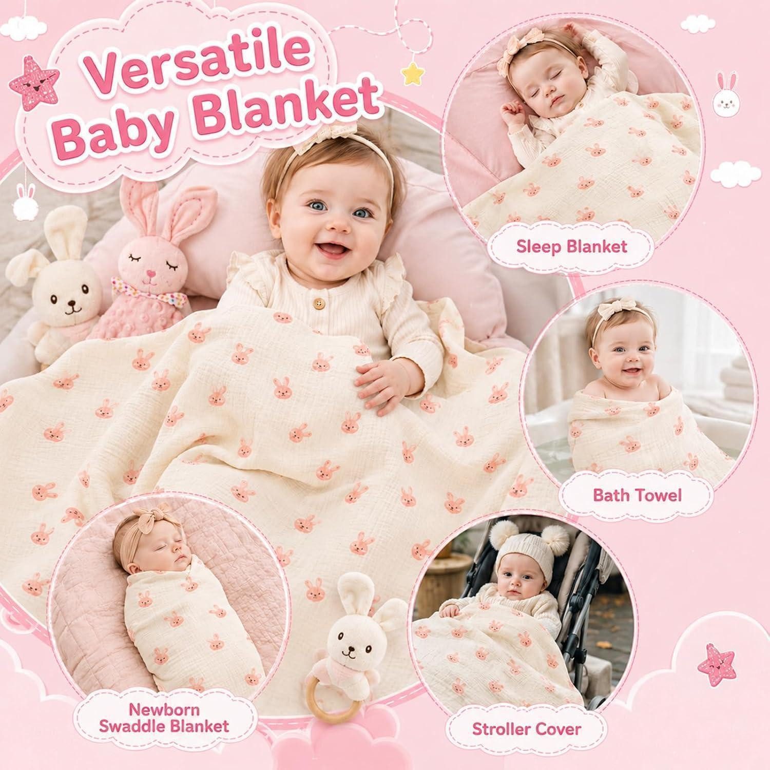 LuxusKollektion Geschenkbox Baby Geschenkset 9-teilig Hase Baumwollkorb – Bild 4 von 5